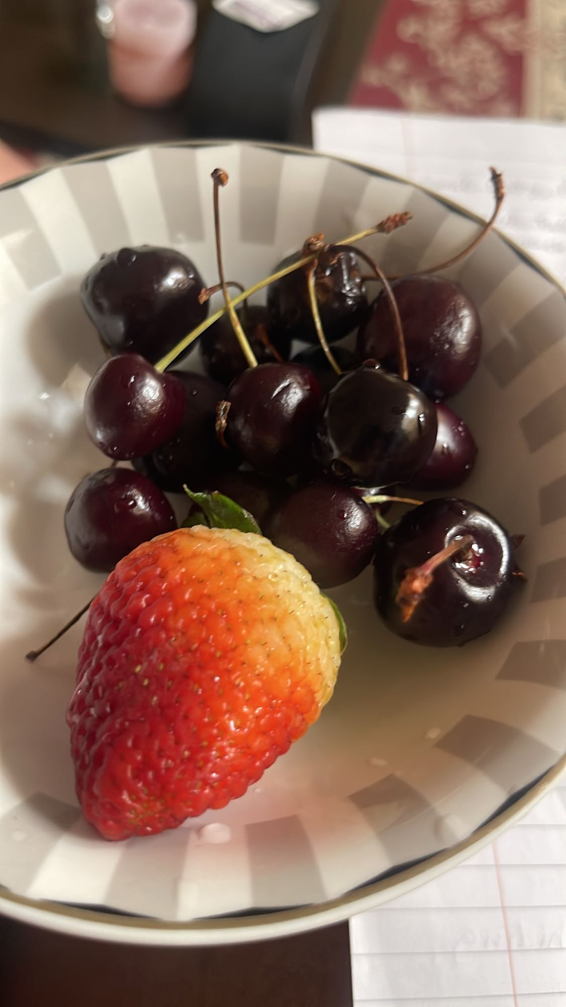 Bowl of cherries and strawberry