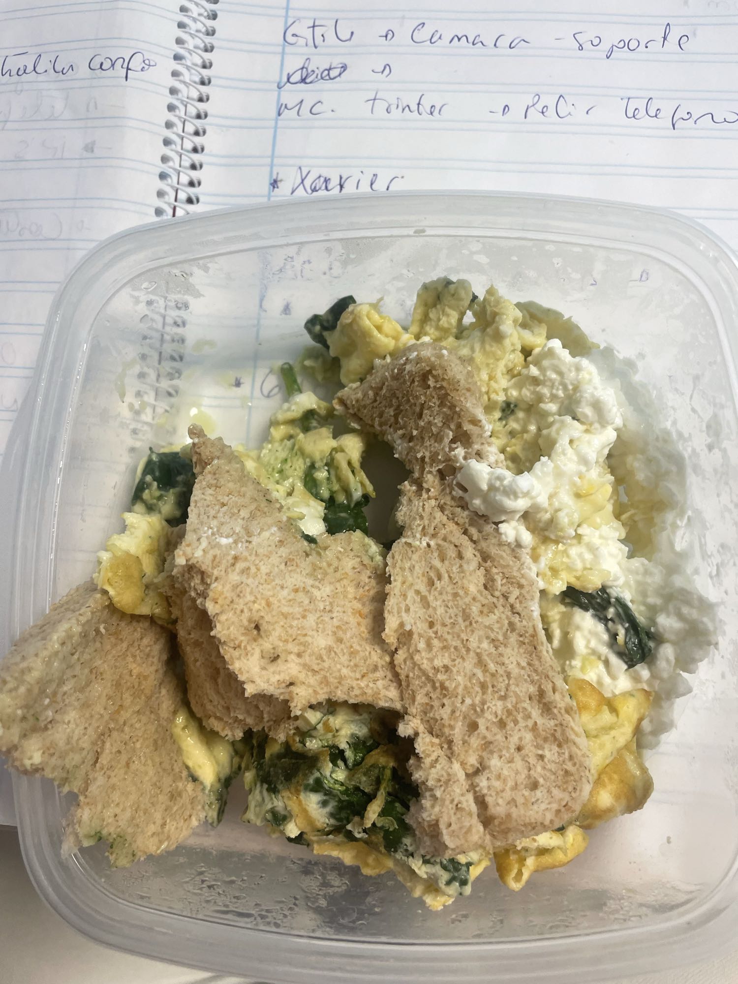 Huevos con espinaca y pan