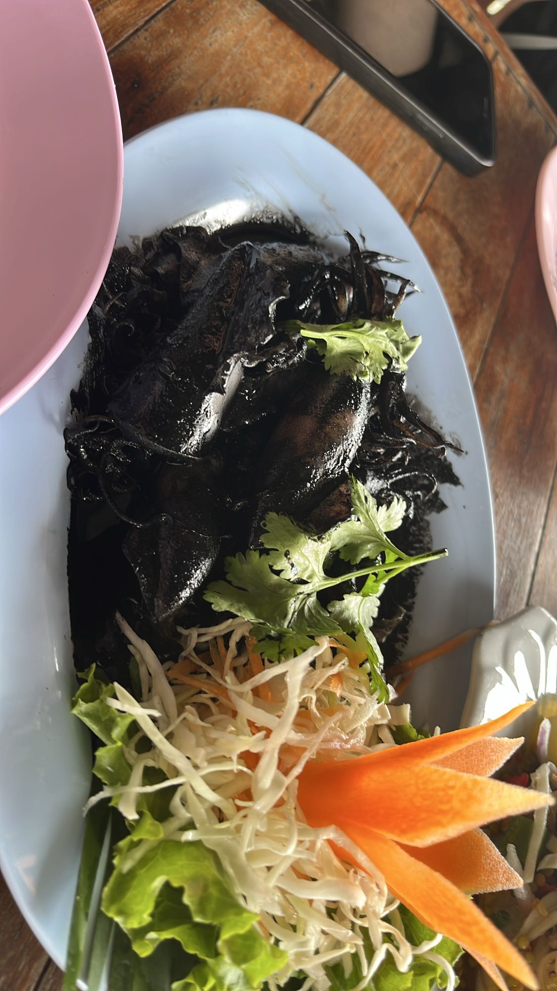 Squid in Ink with Salad