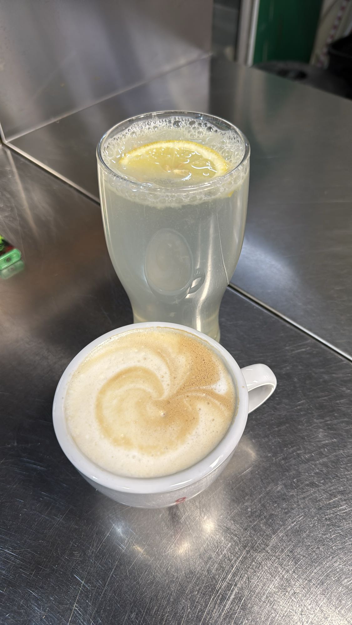 Lemon water & cappuccino