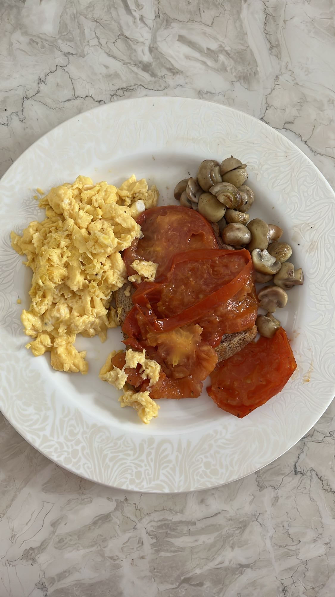 Eggs, Tomato, Mushrooms Toast