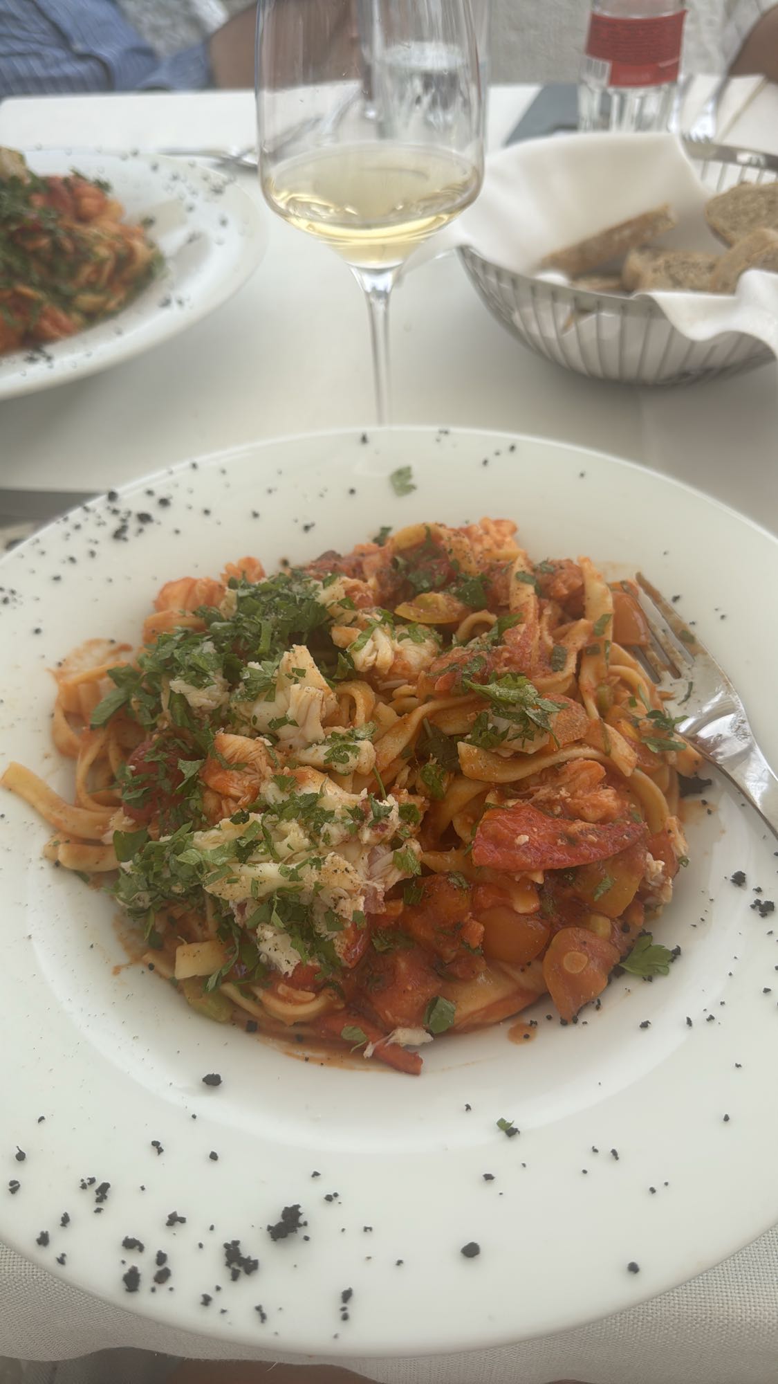 Seafood tomato pasta