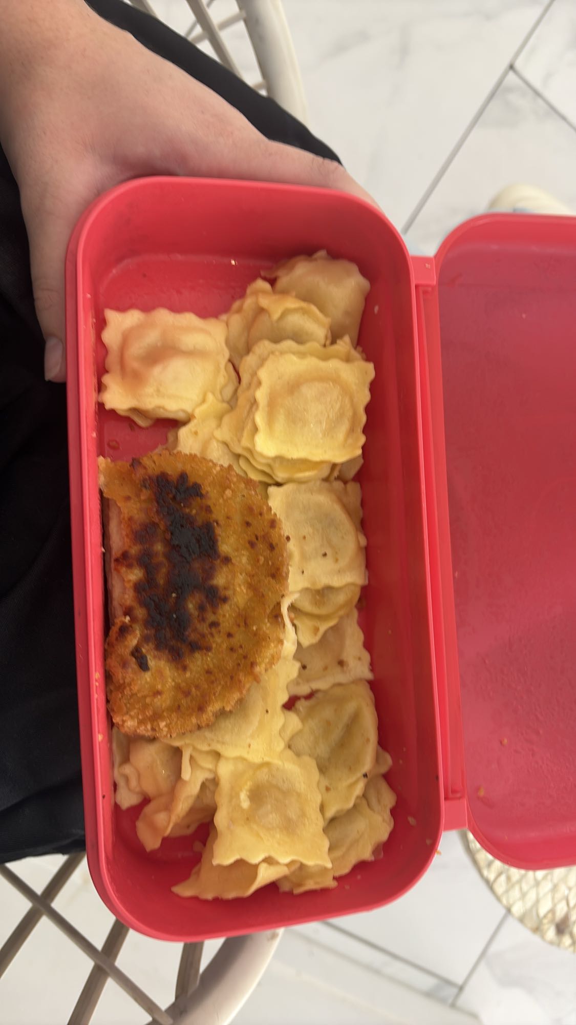 Raviolis et escalope panée