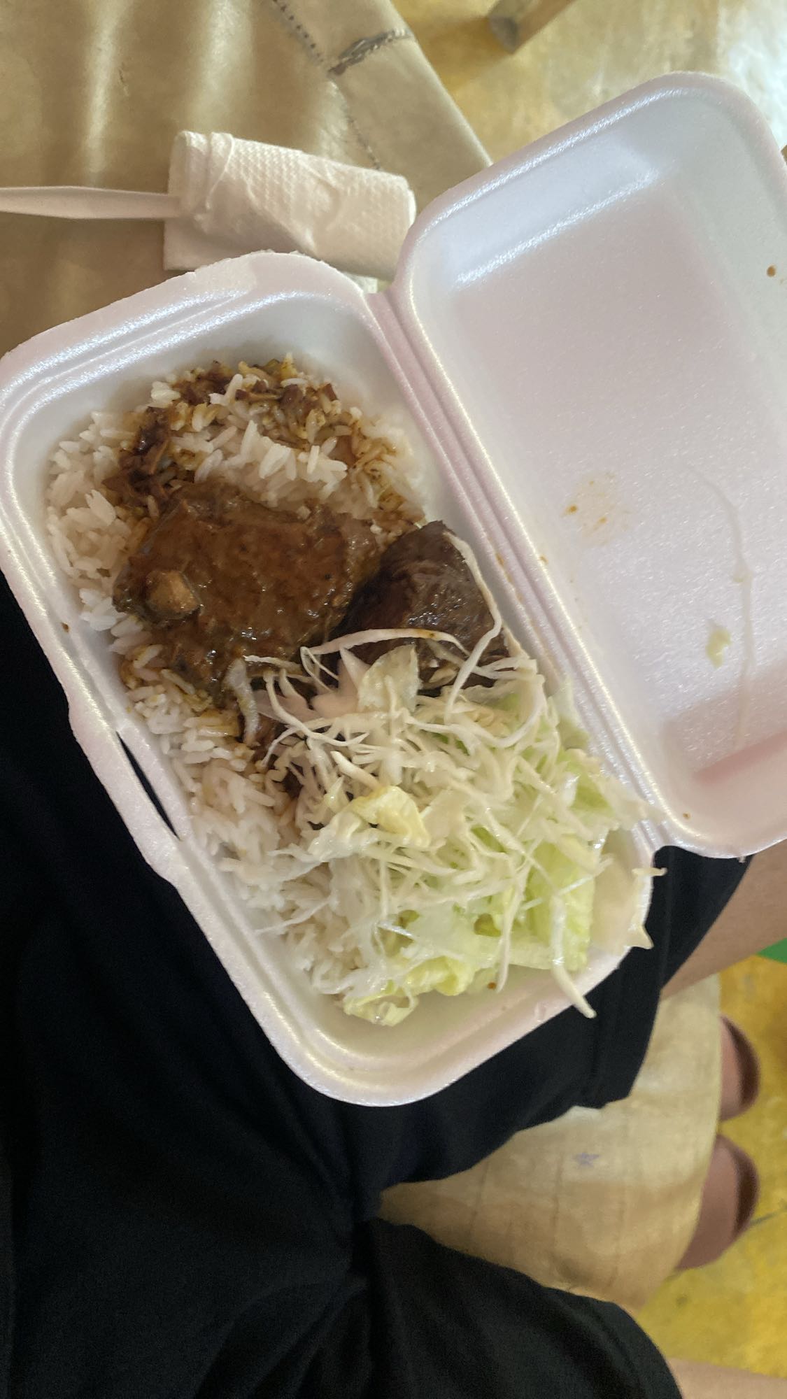 arroz con carne y ensalada