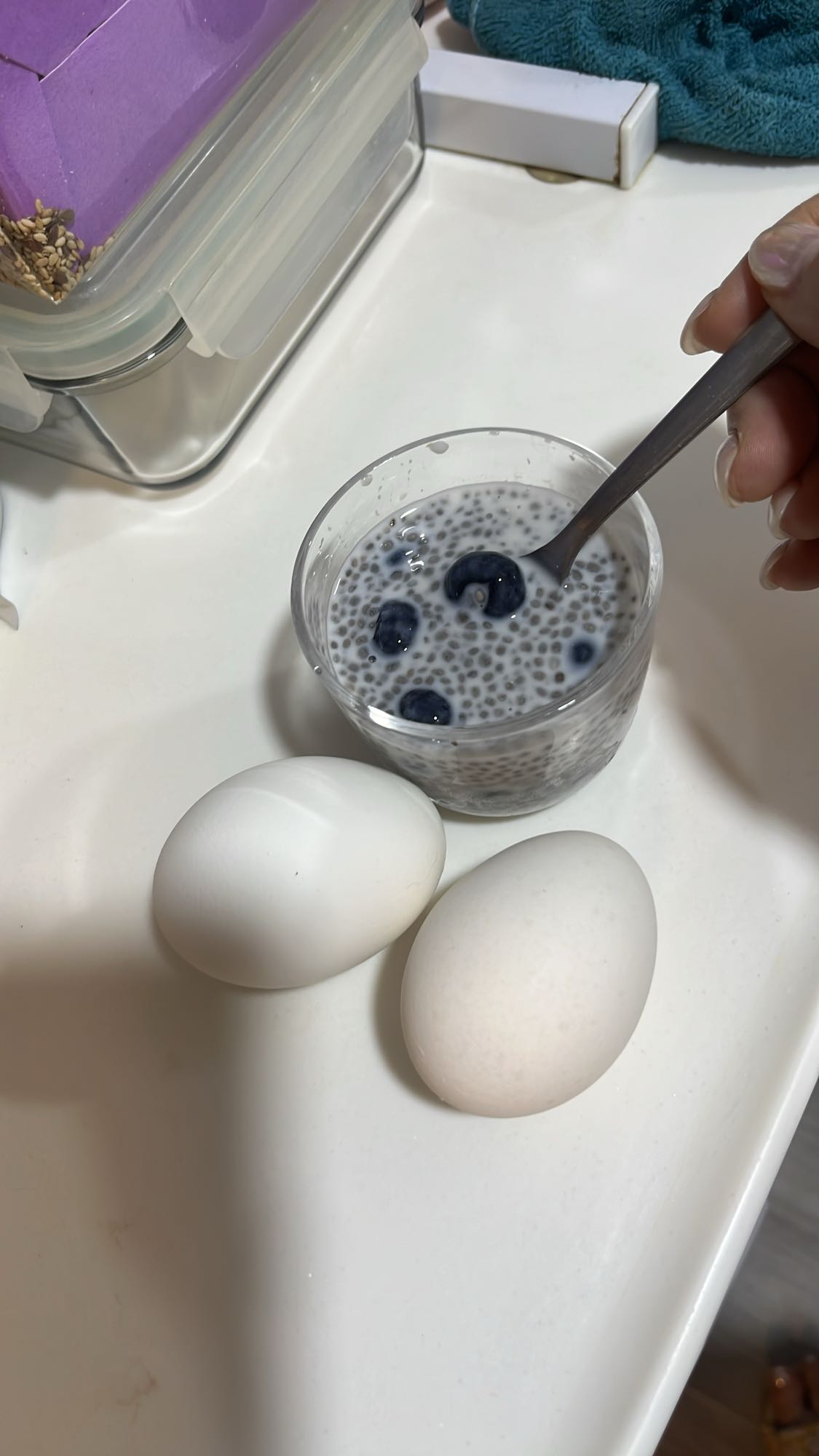Eggs and chia pudding