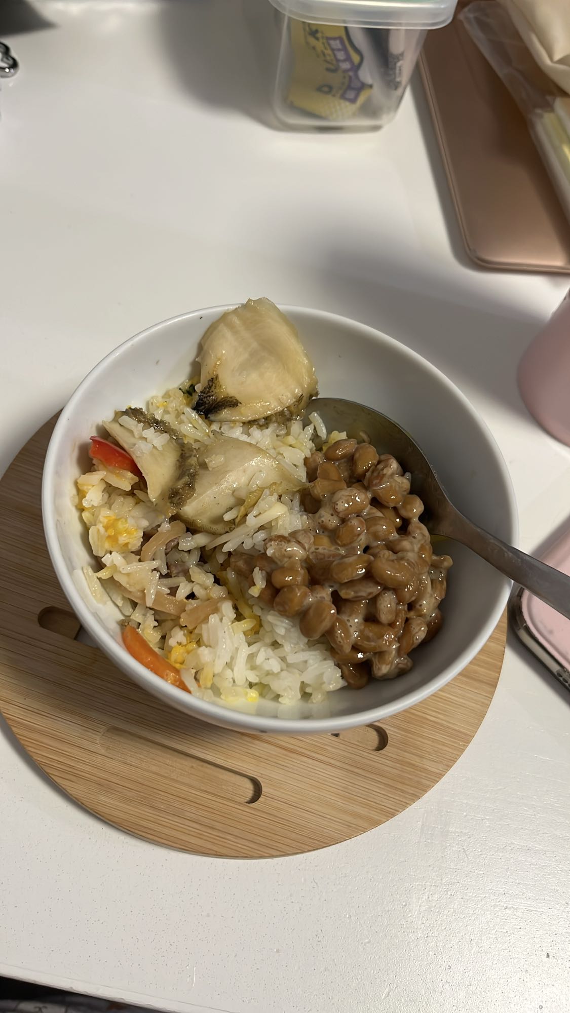 Rice with natto & veggies