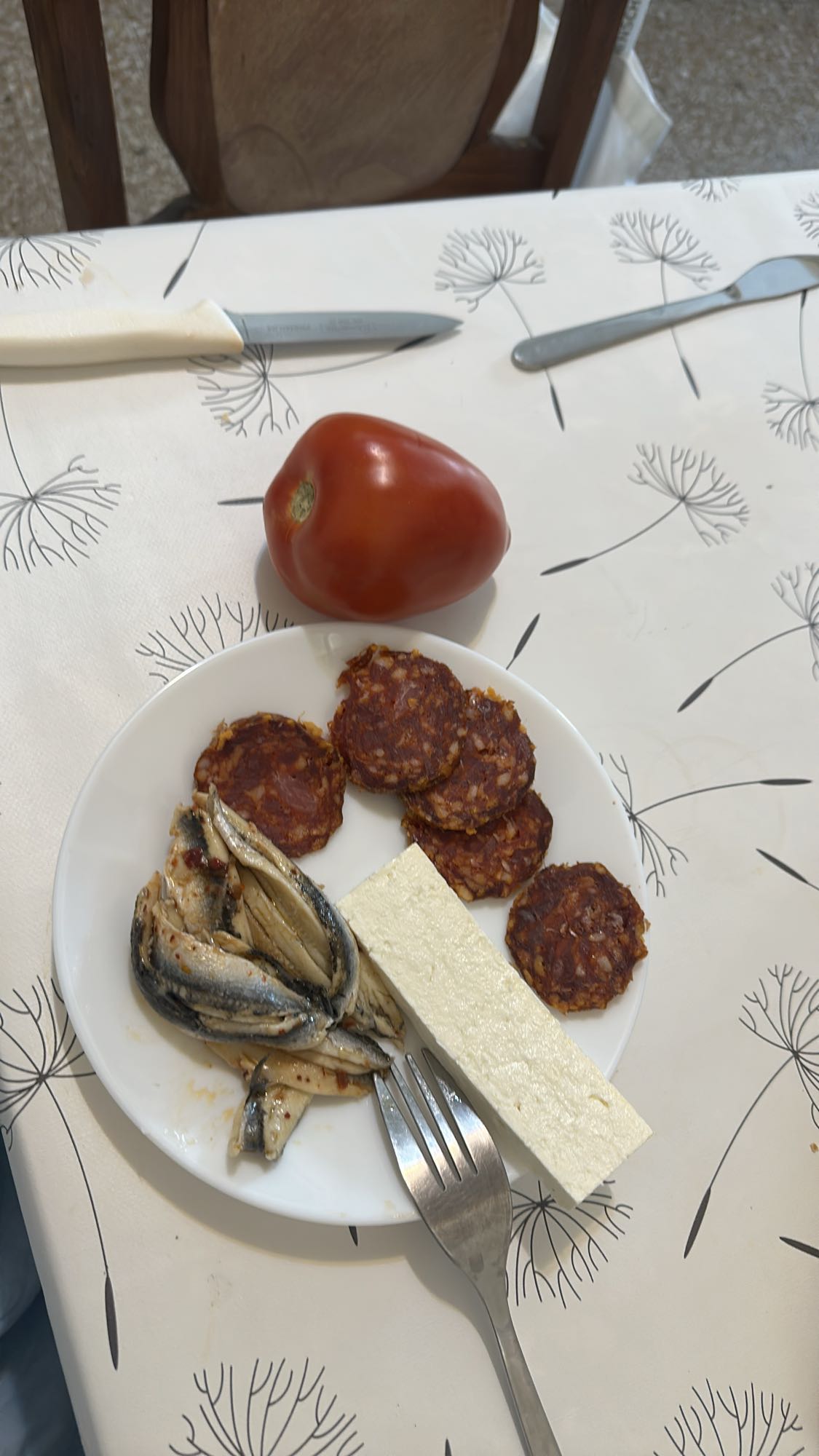 Fish, cheese & chorizo plate