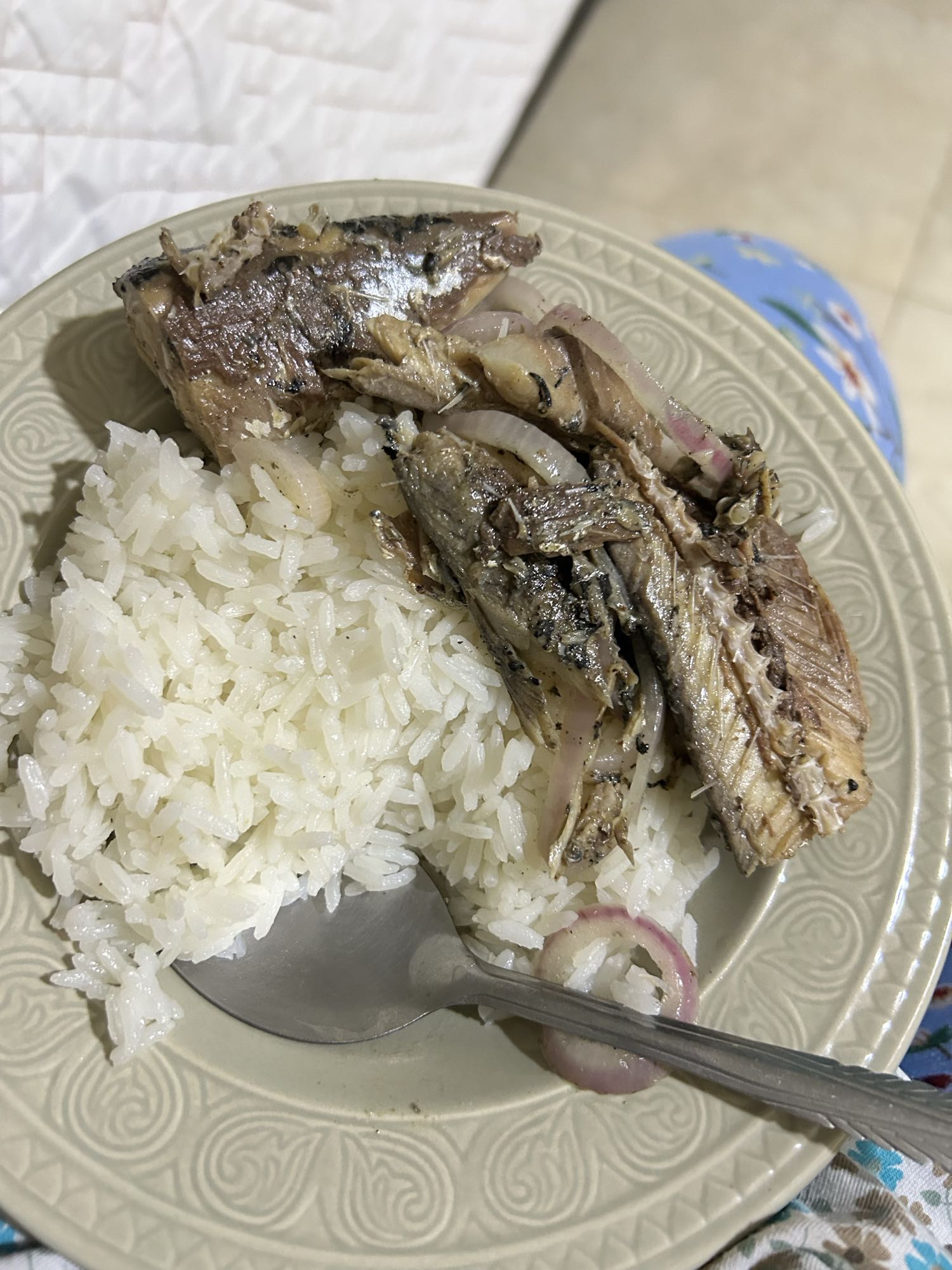 arroz con pescado y cebolla