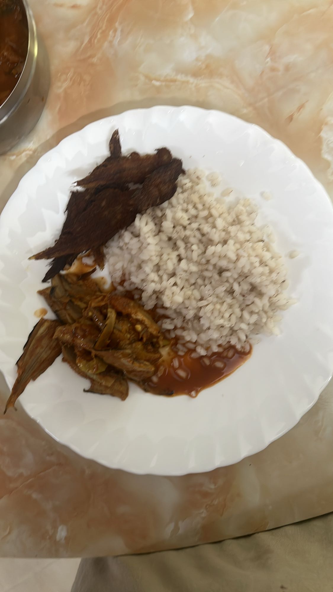 Rice with dried fish stew