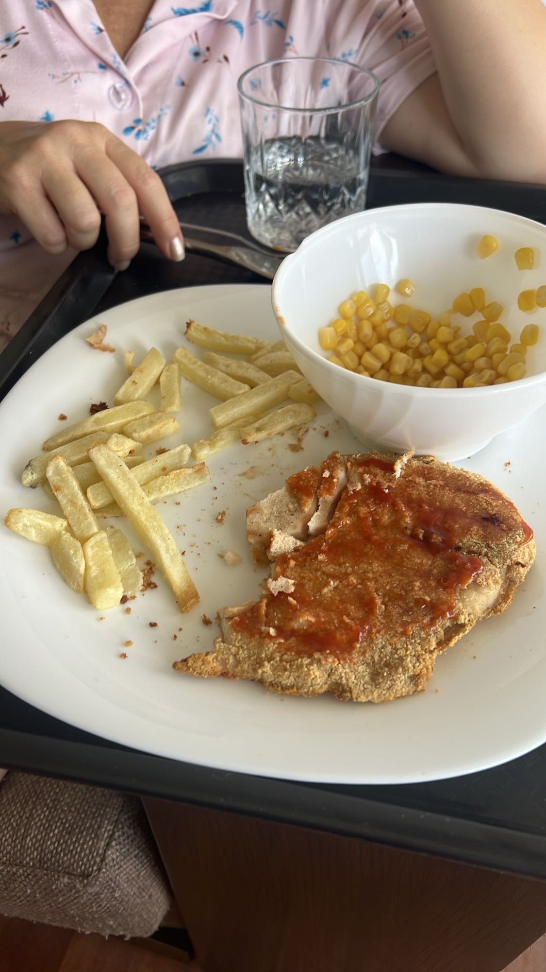 Breaded chicken with fries