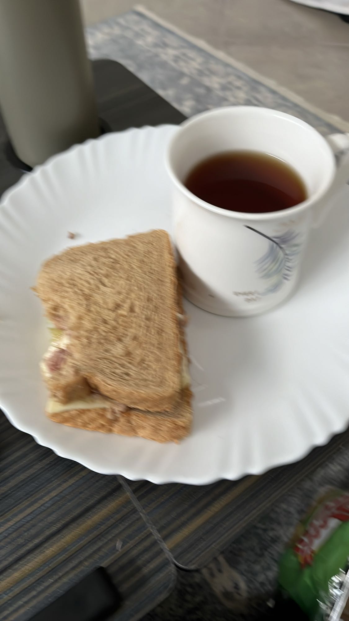 Ham cheese sandwich with tea
