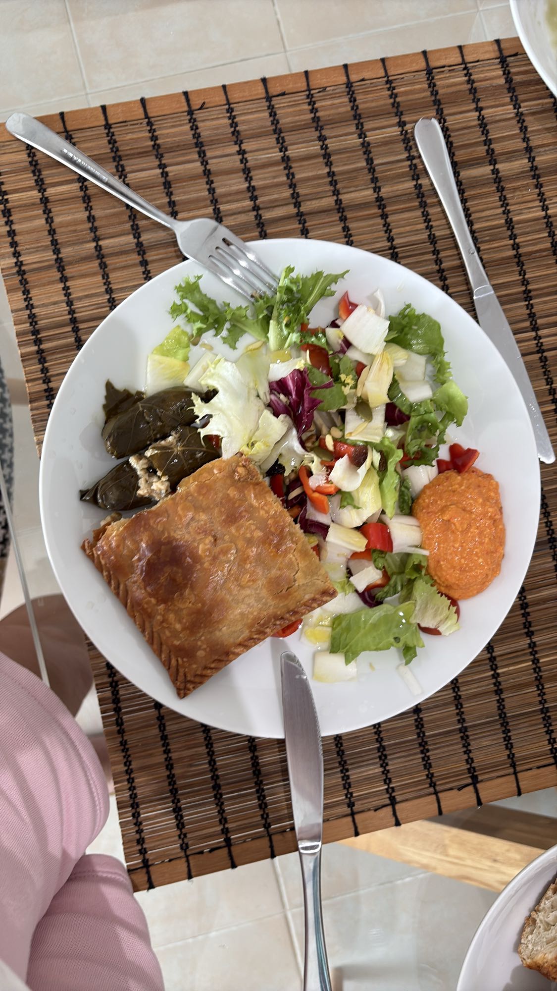 Savory pie, salad, dolma