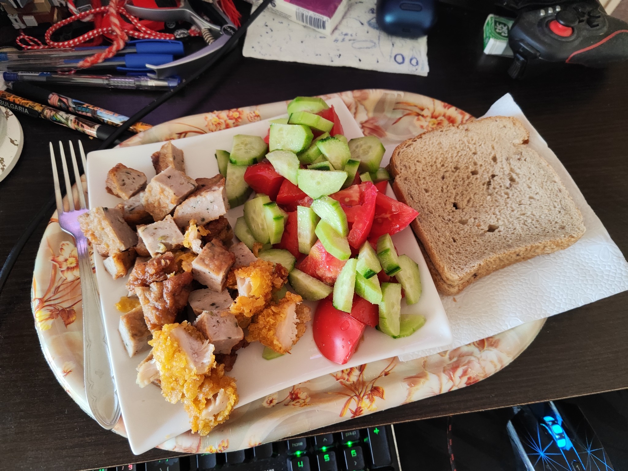 Chicken, Salad & Bread Plate