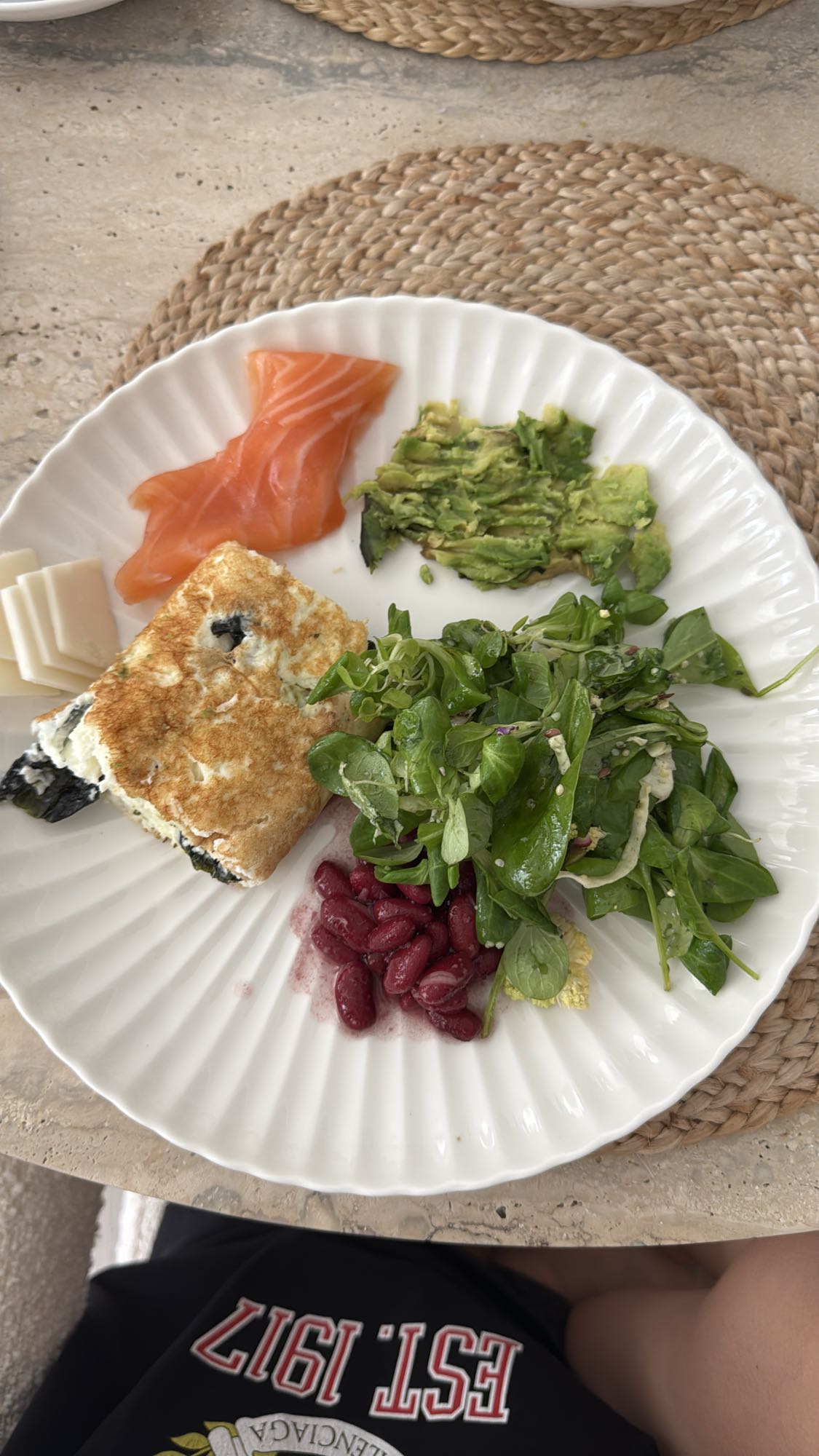 Тарелка с лососем и омлетом