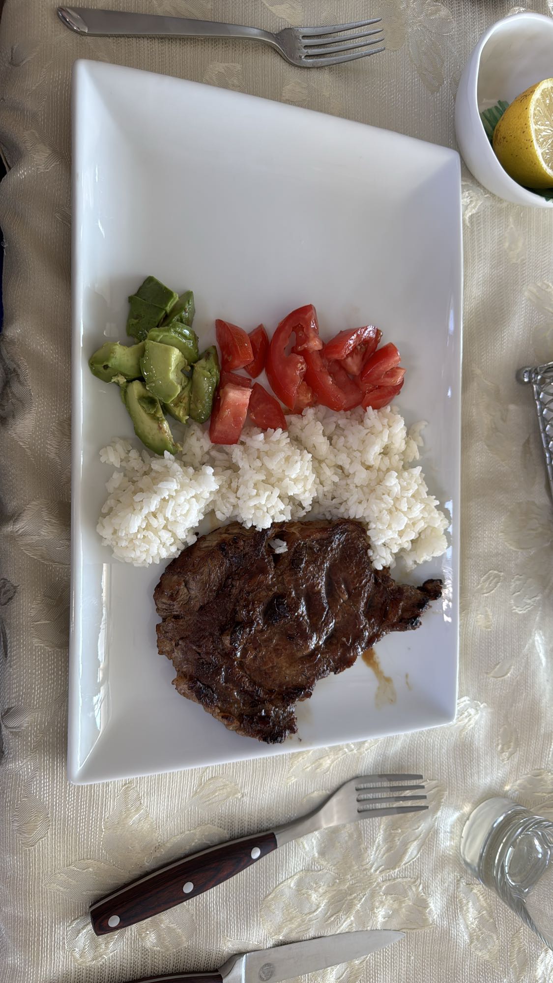 carne con arroz y verduras