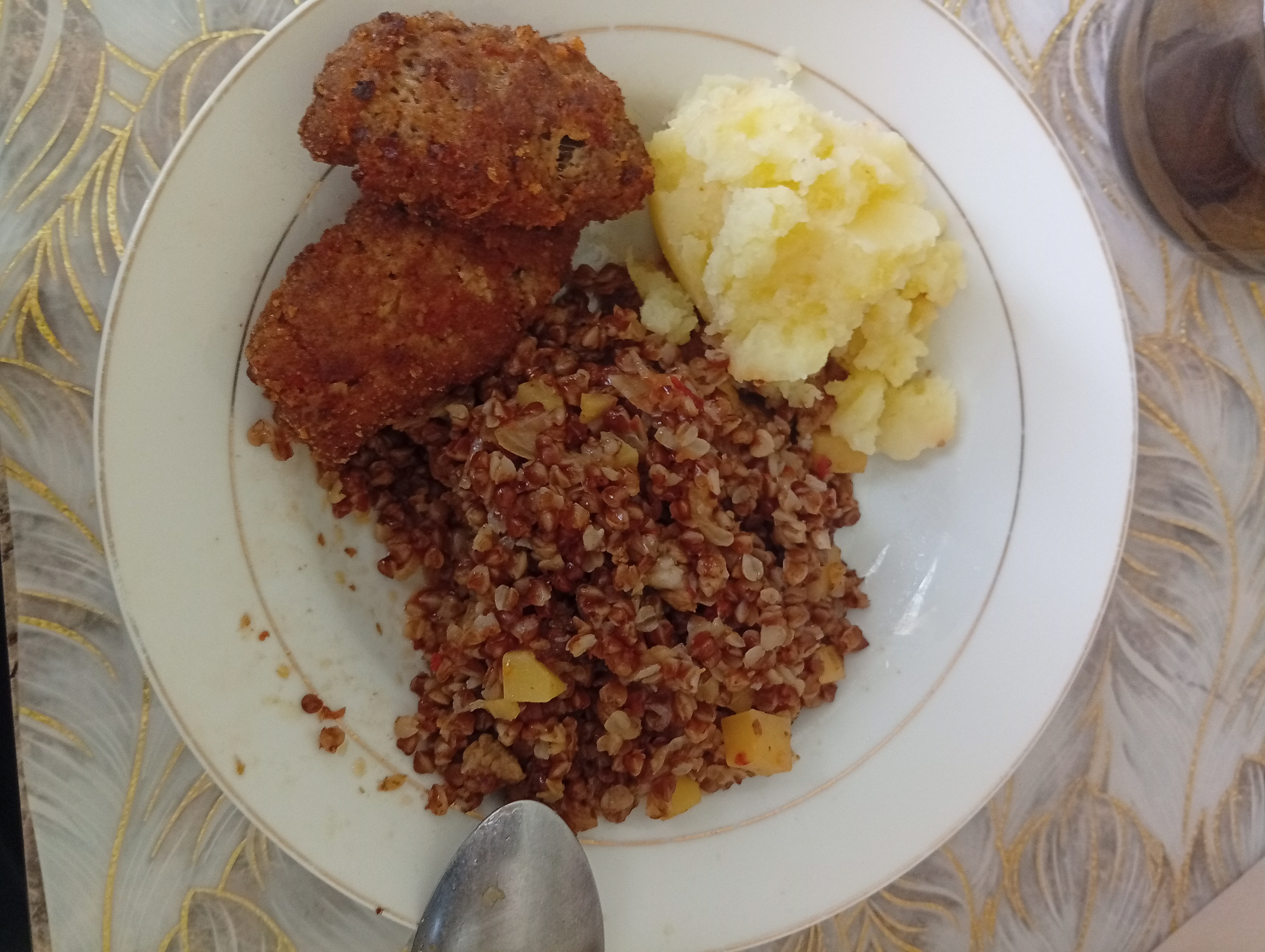 Buckwheat, cutlets, potato