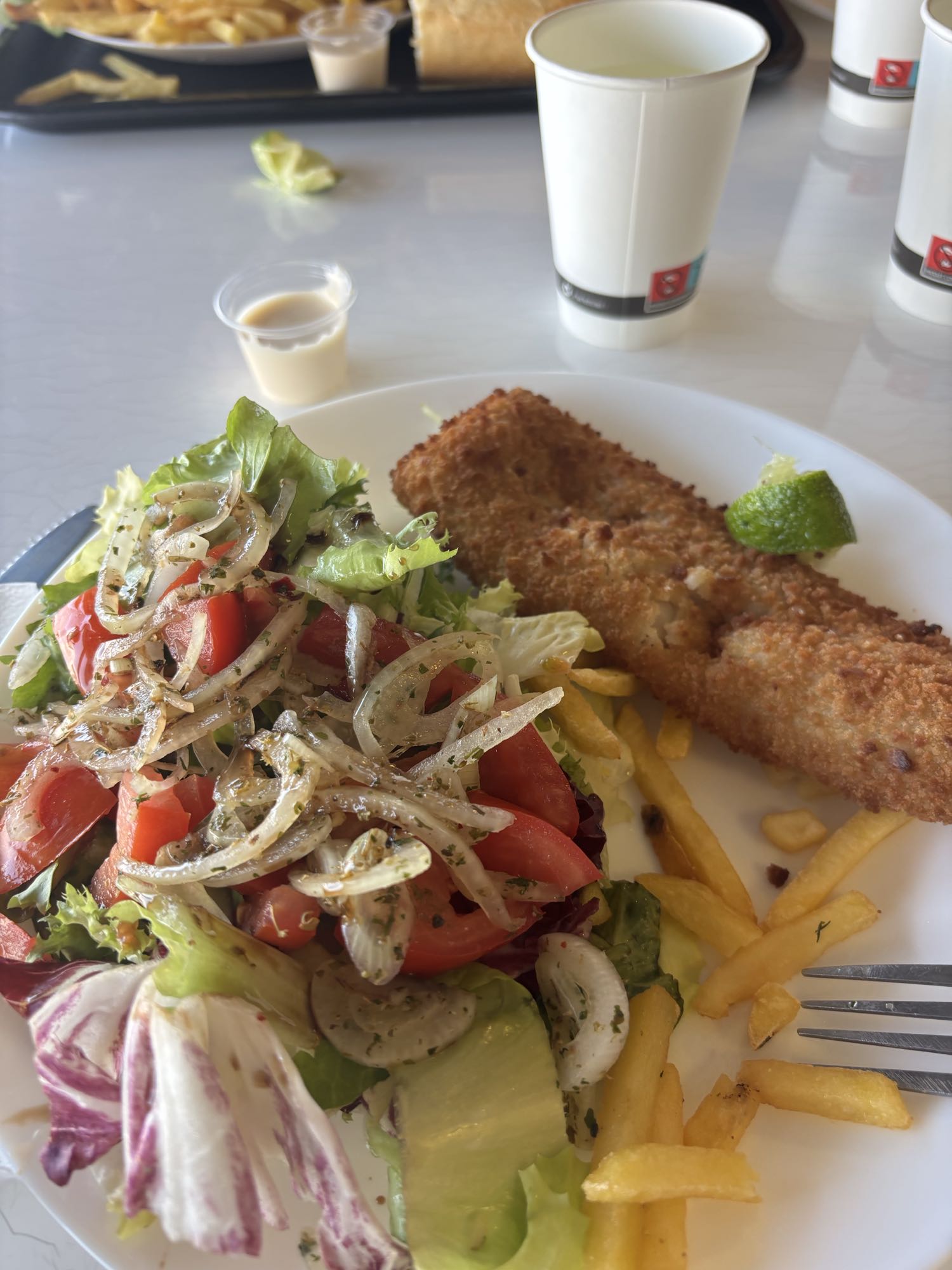 Poisson pané et salade