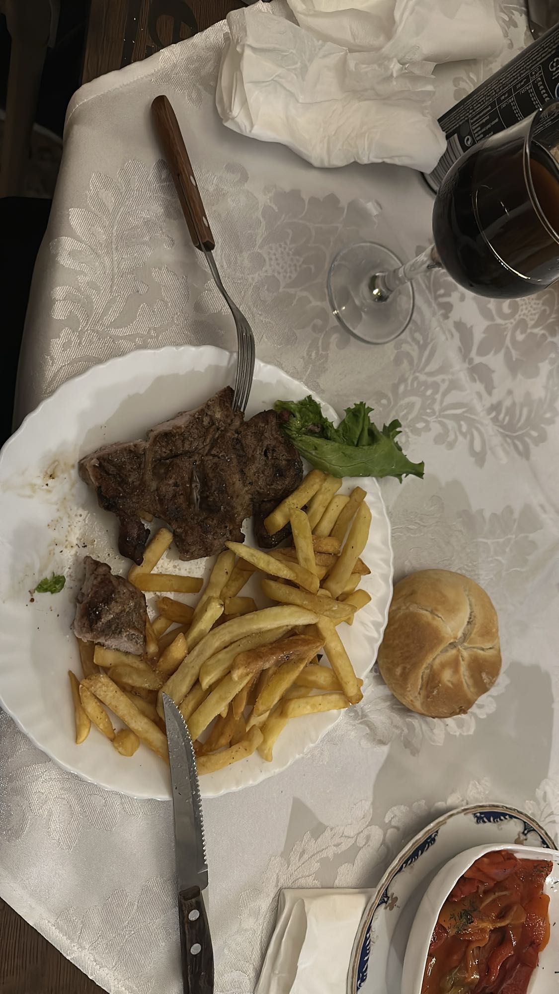 Steak with fries and bread