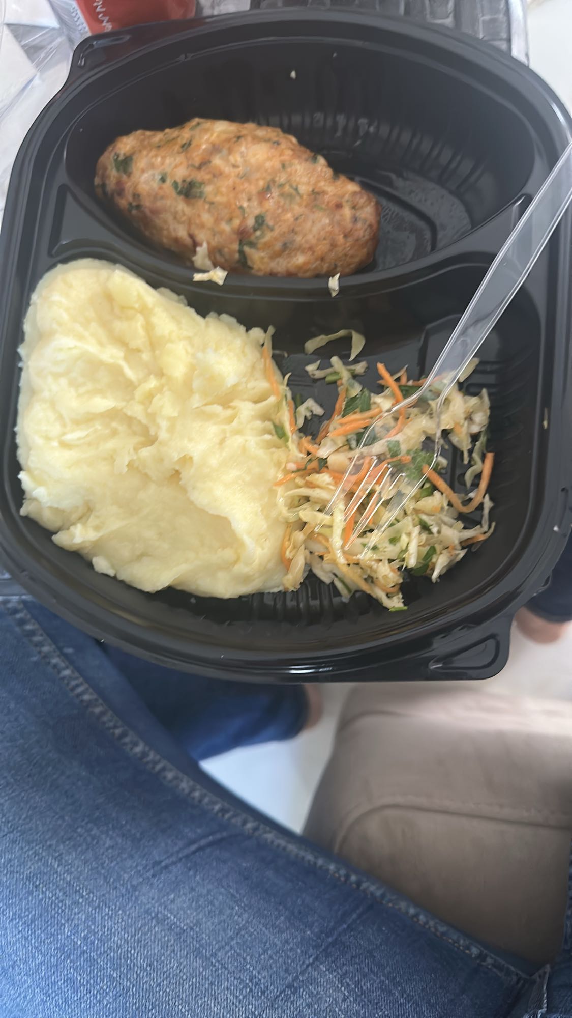 Chicken meatloaf with mash & slaw