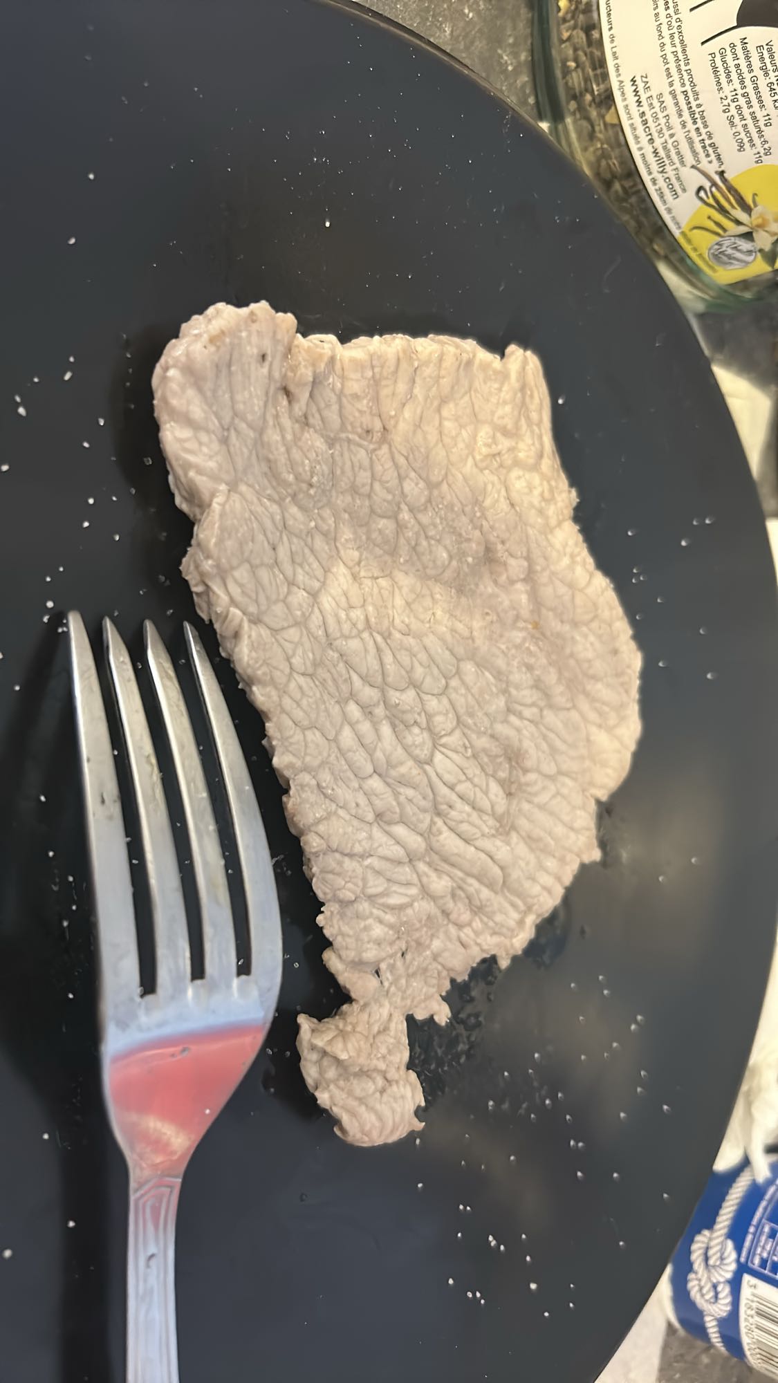 Escalope de veau cuite à l’huile de tournesol