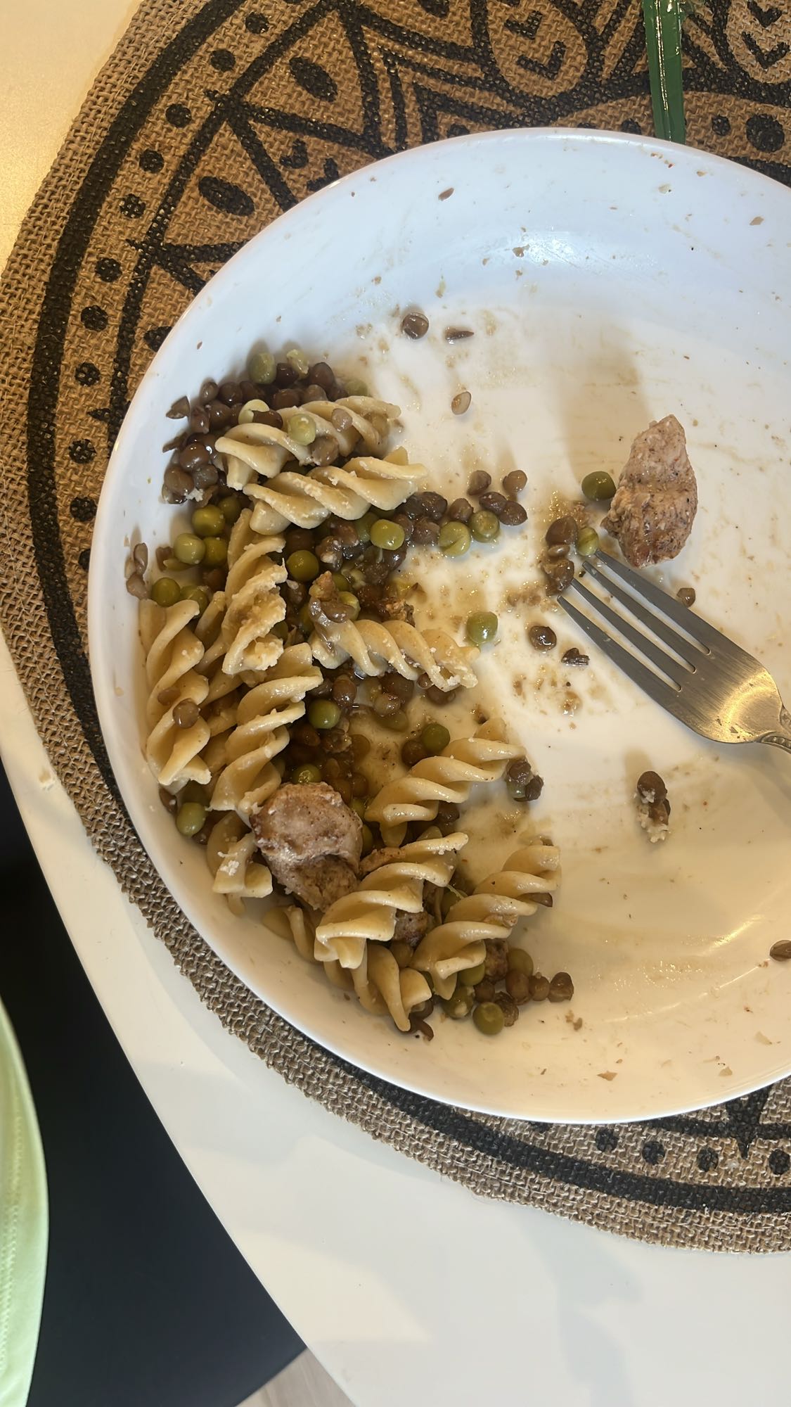 Pâtes, lentilles et pois