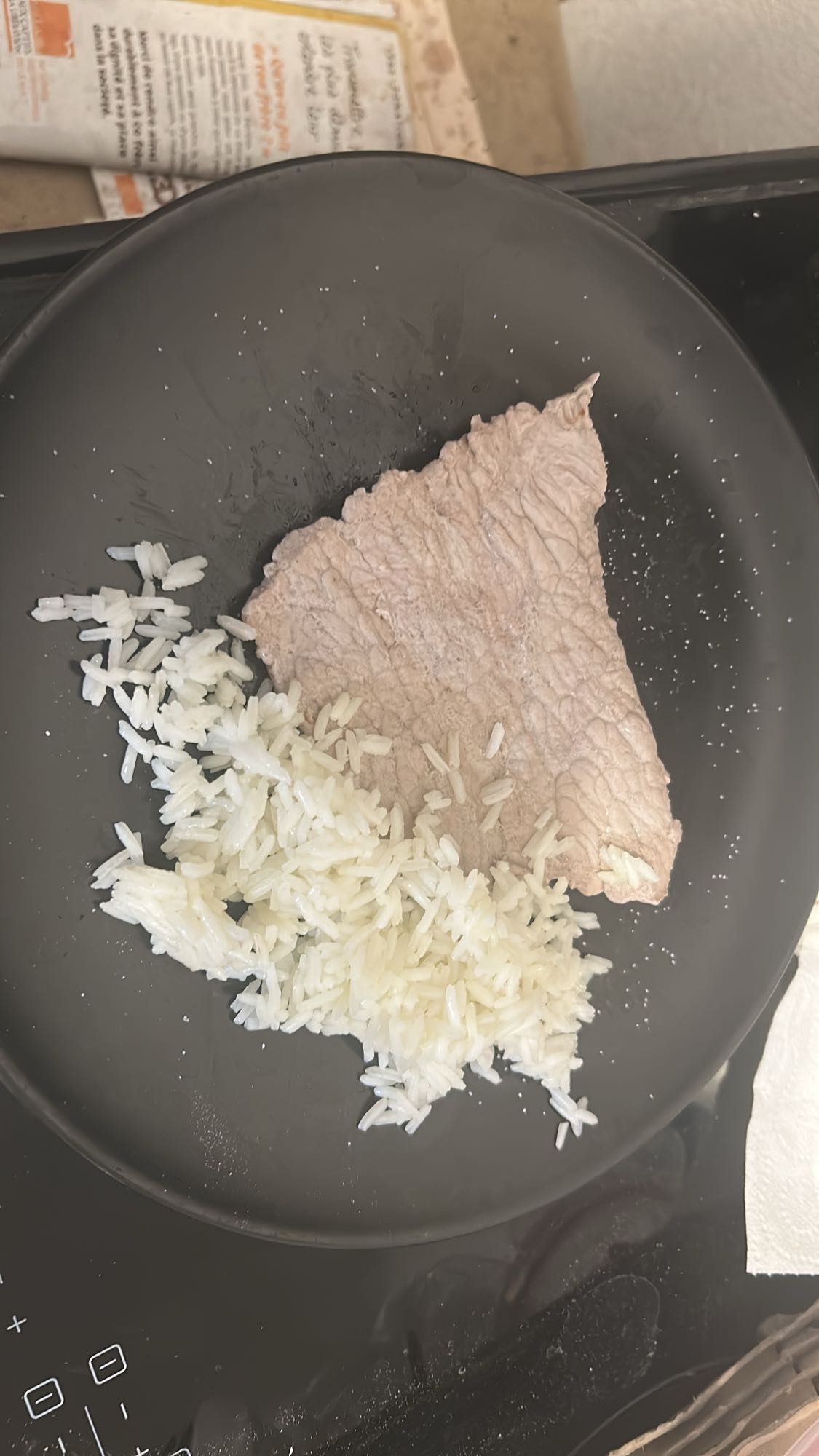 Riz blanc à l'huile d’olive avec escalope de veau