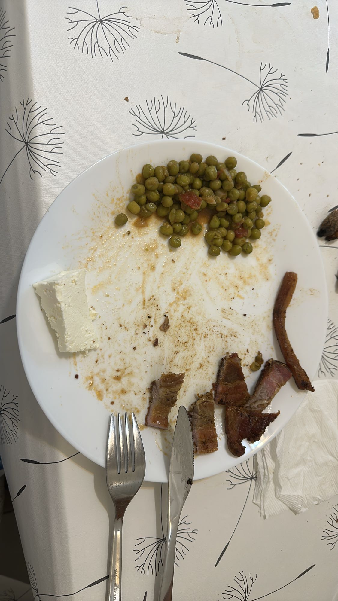Steak, peas, feta plate