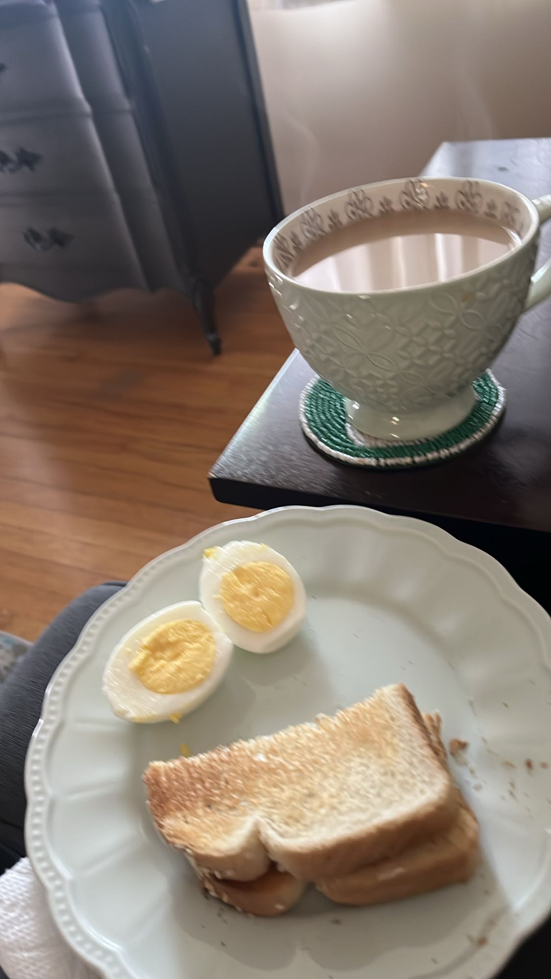 Eggs, PB Toast, Tea
