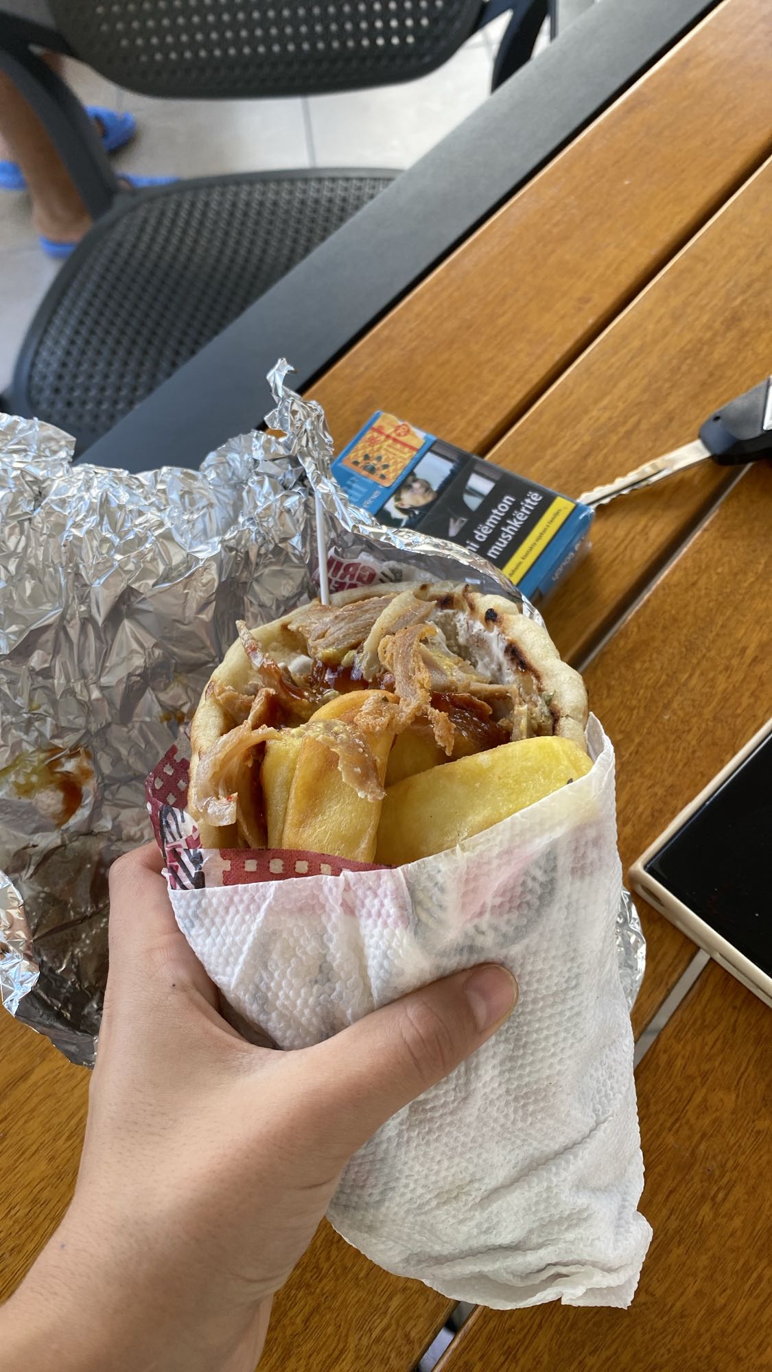 Chicken gyro with fries