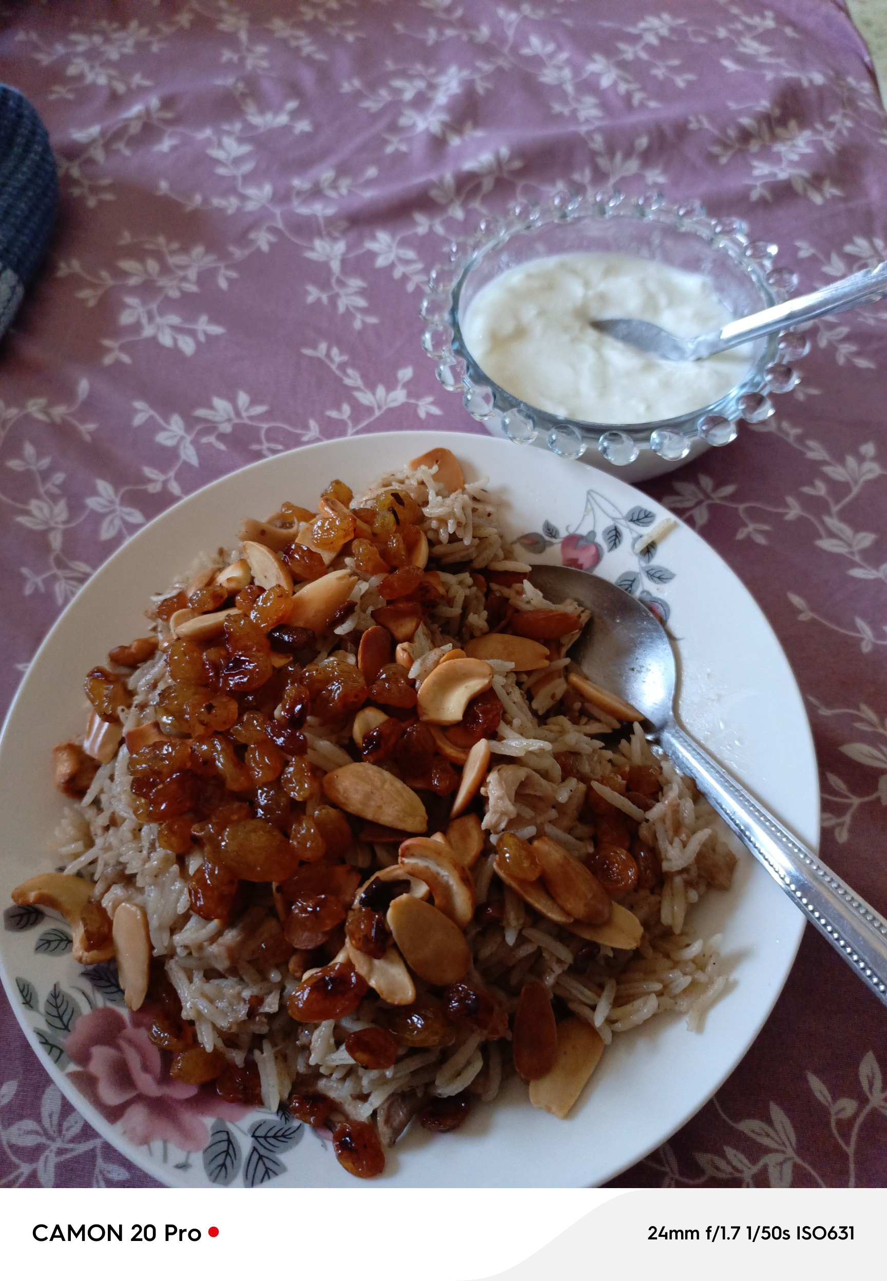 Rice with nuts, raisins, yogurt