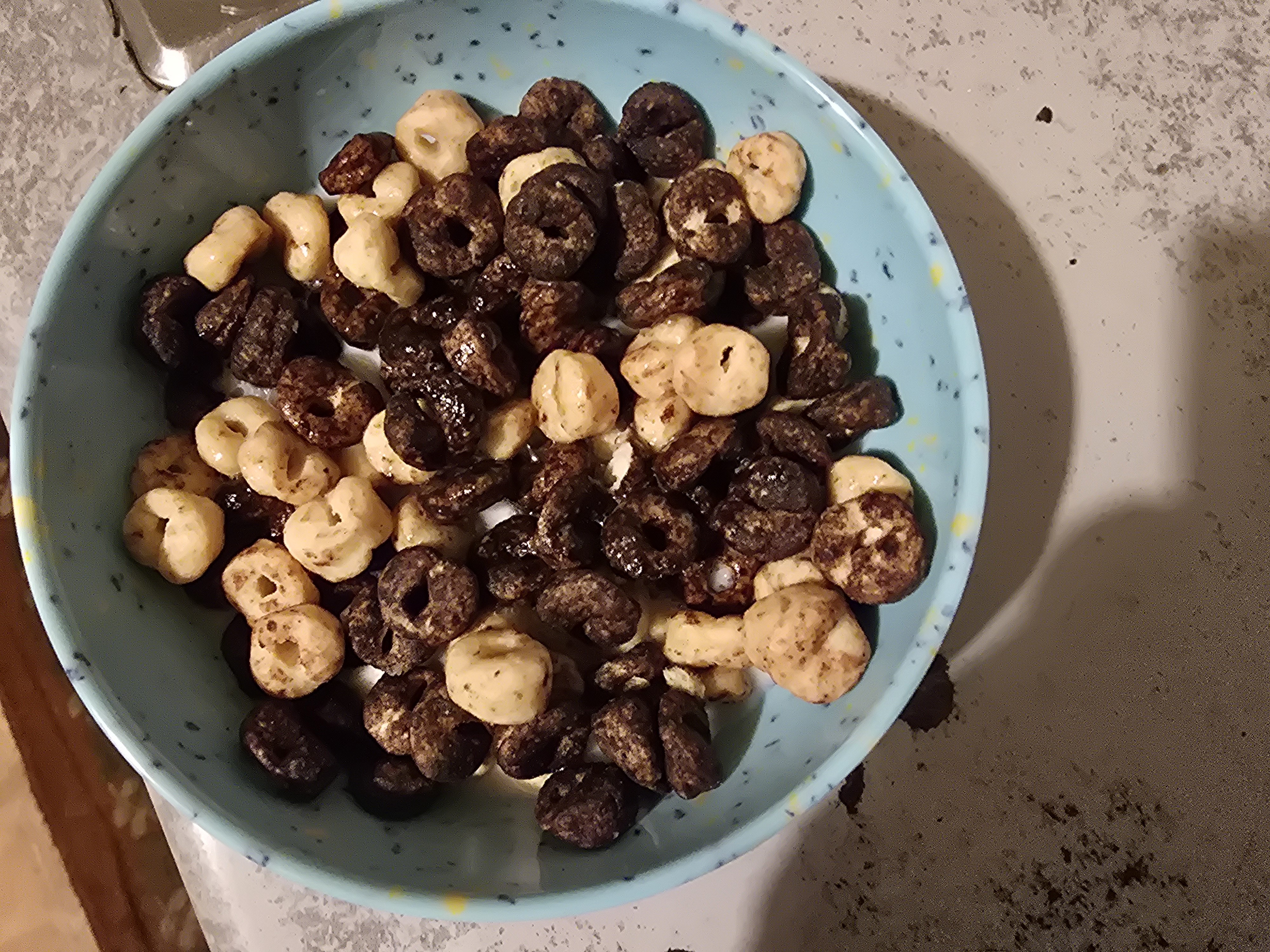 Chocolate cereal with milk