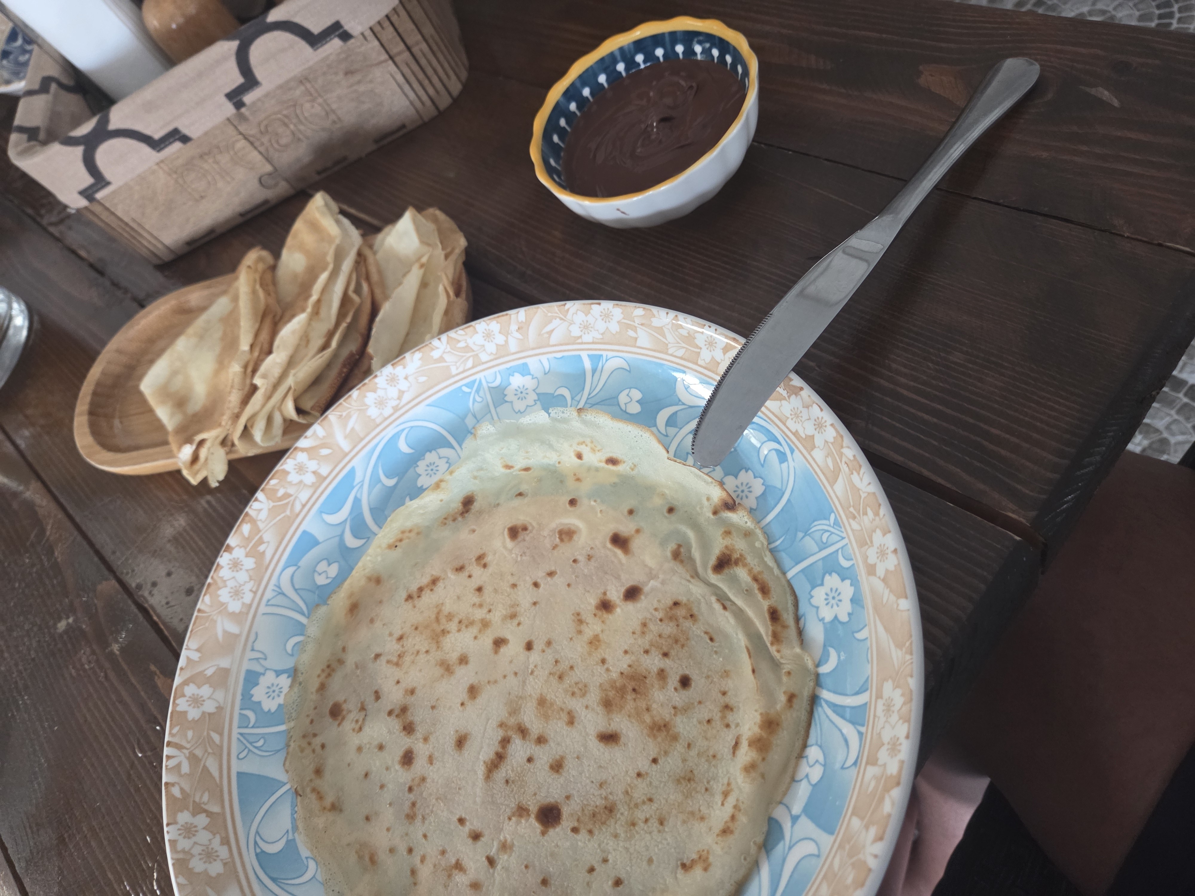 Crepes with chocolate dip