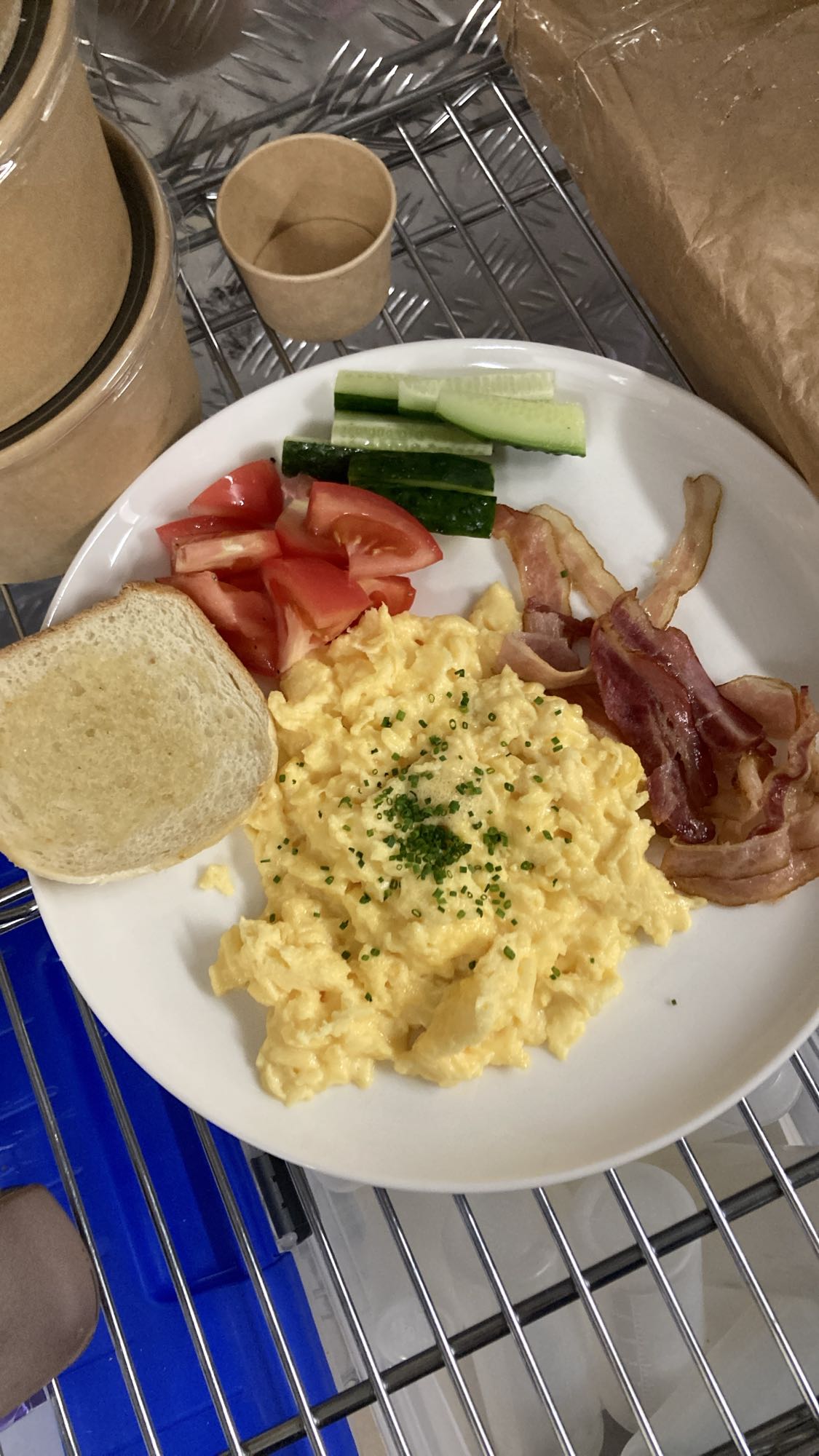Scrambled eggs breakfast plate