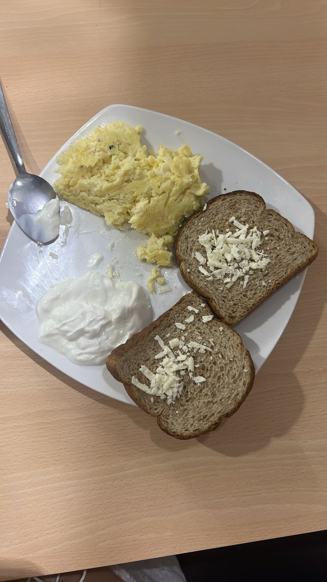 Eggs, yogurt, bread, cheese
