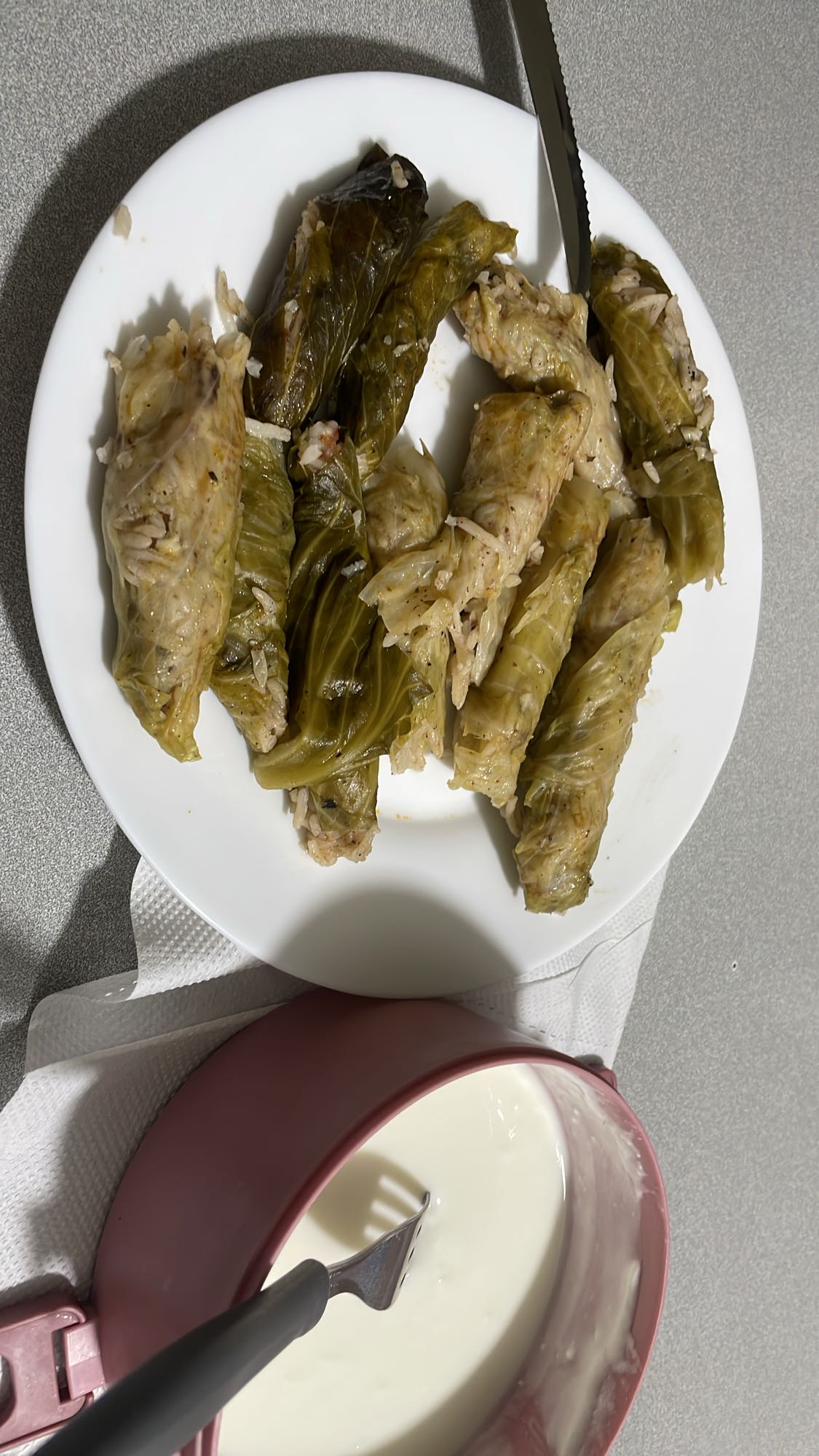 Stuffed cabbage rolls with yogurt