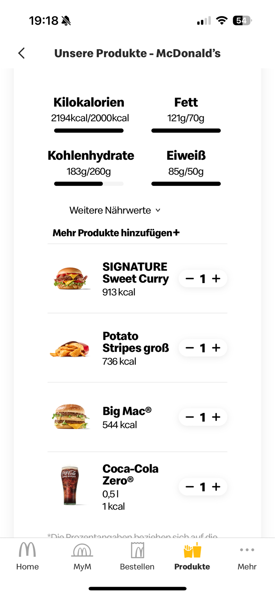 McDonald's Menü Auswahl