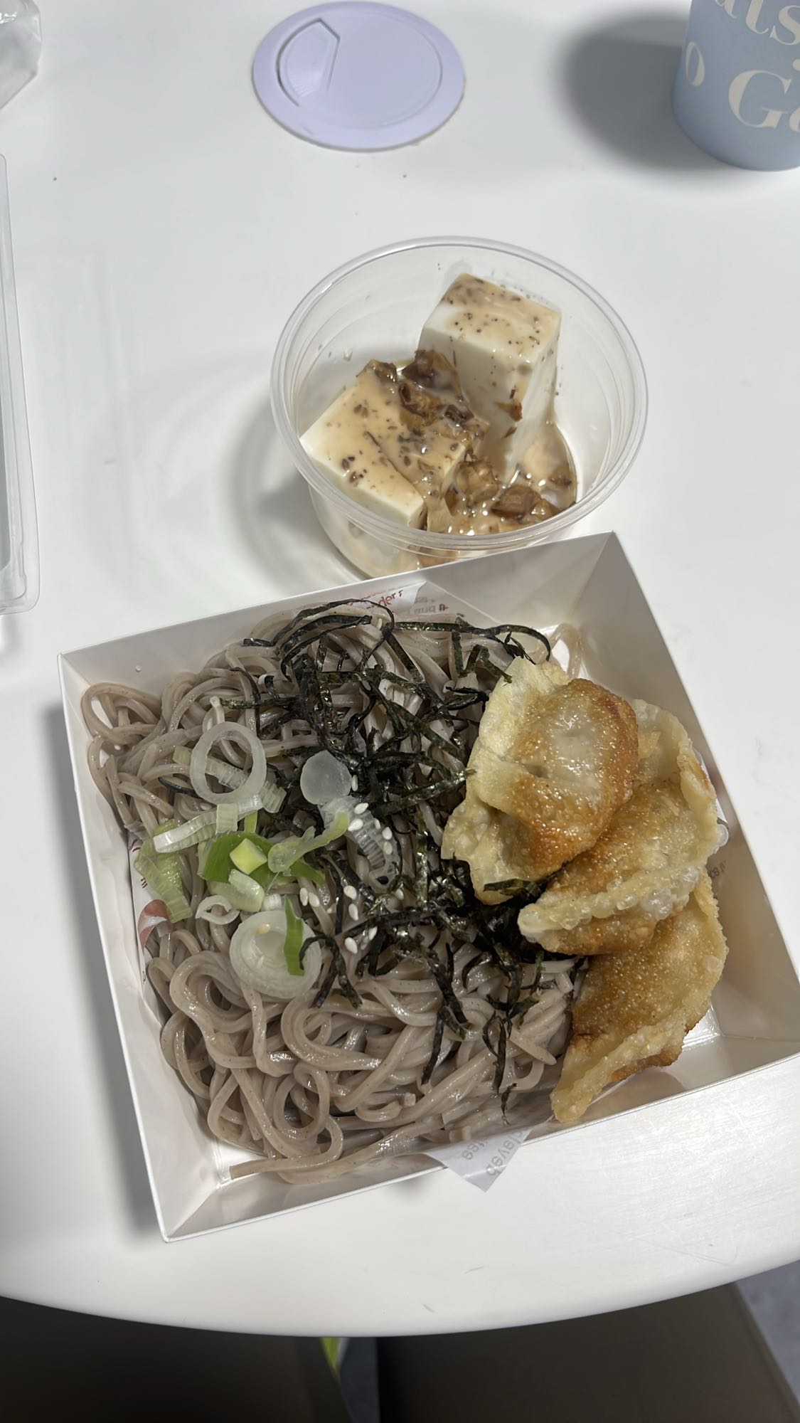 Soba with dumplings and tofu
