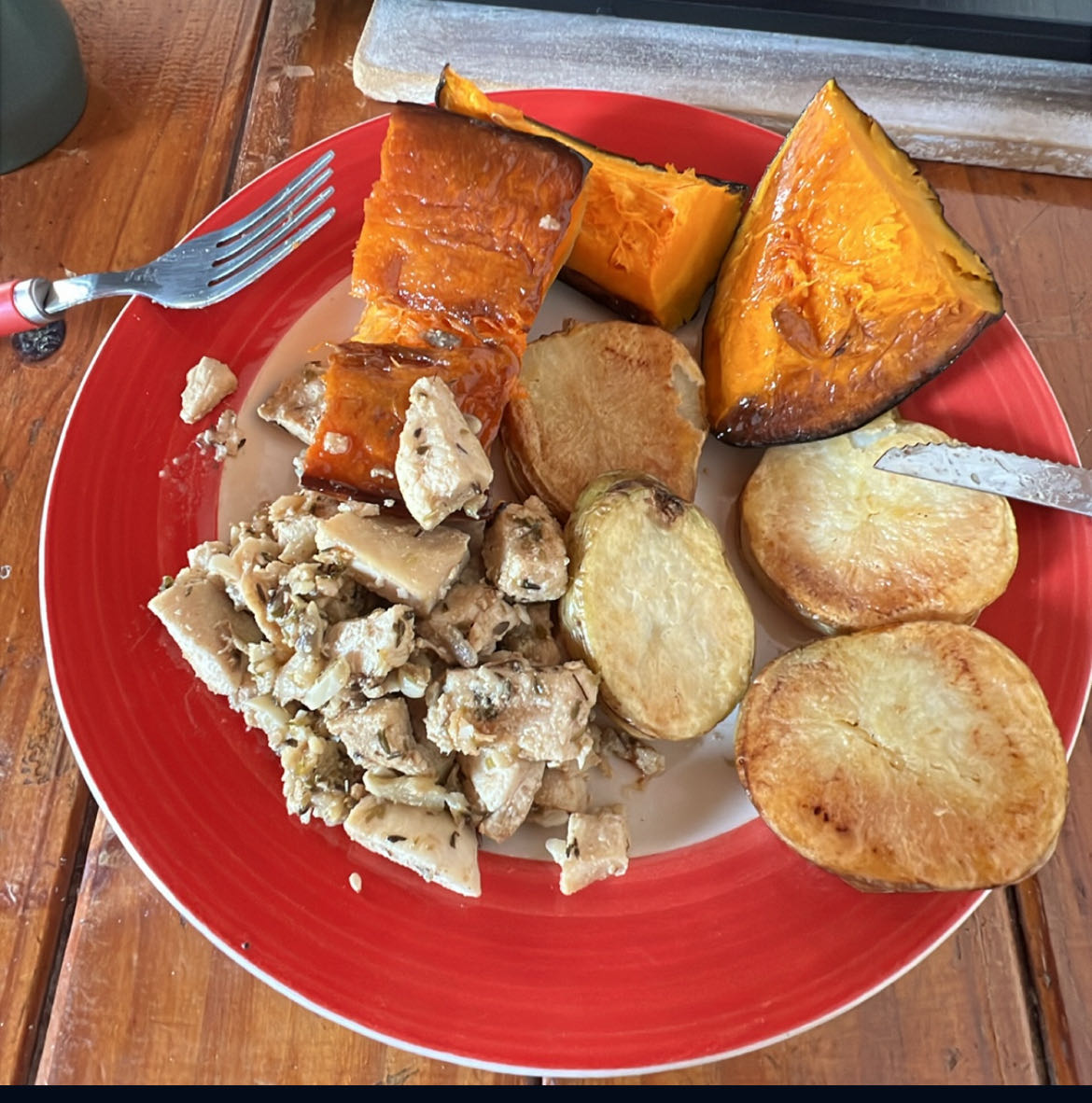 Pollo con papas y calabaza