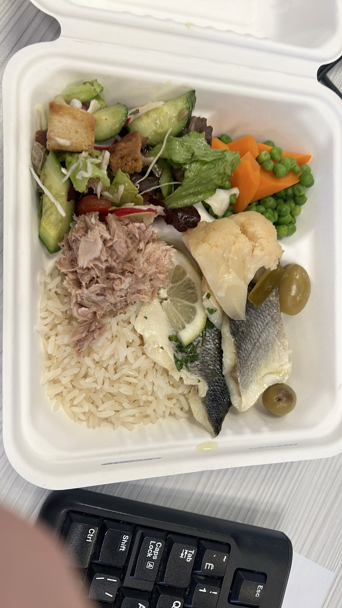 Рыба с рисом и салатом