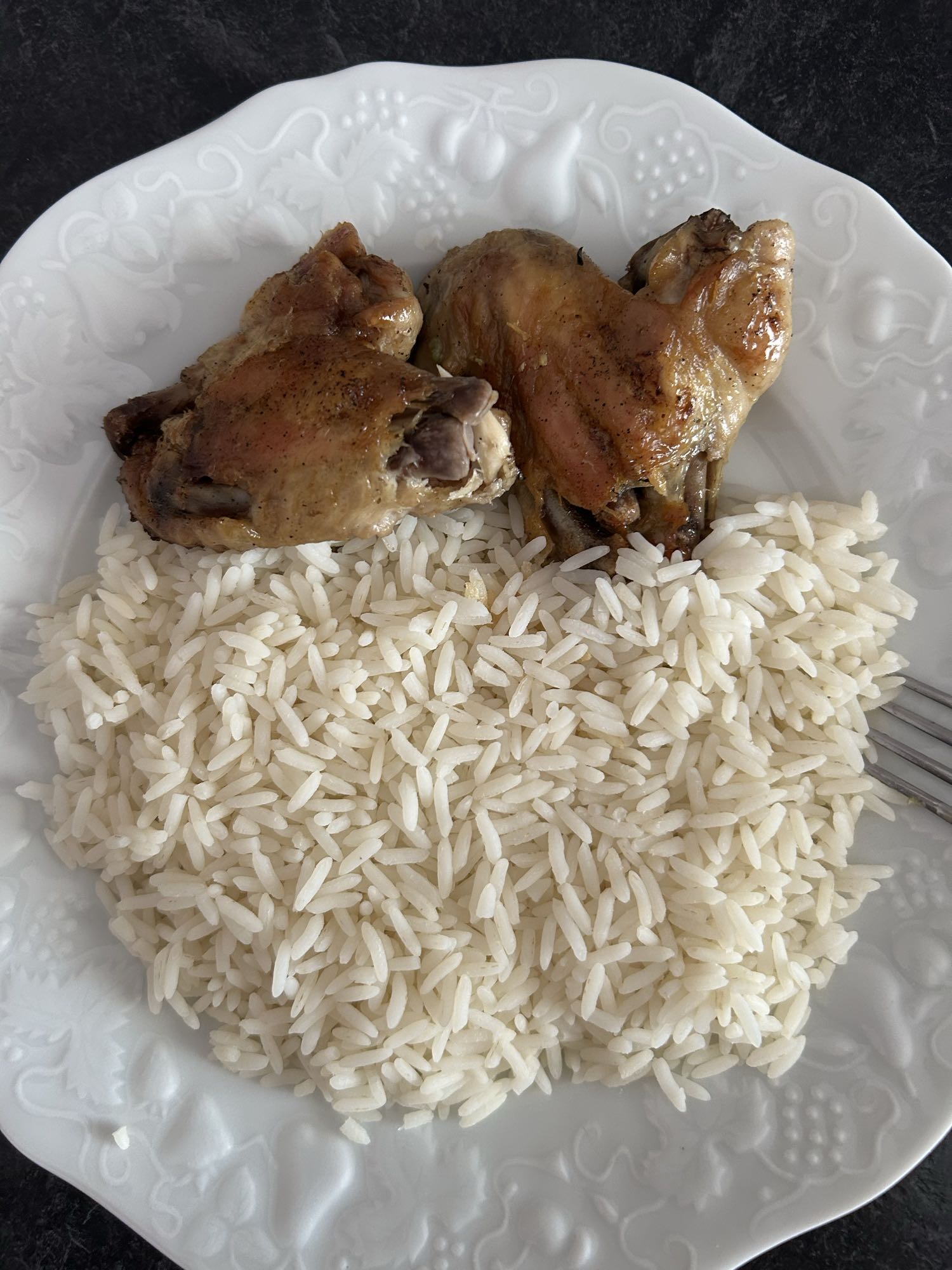 Poulet rôti et riz blanc