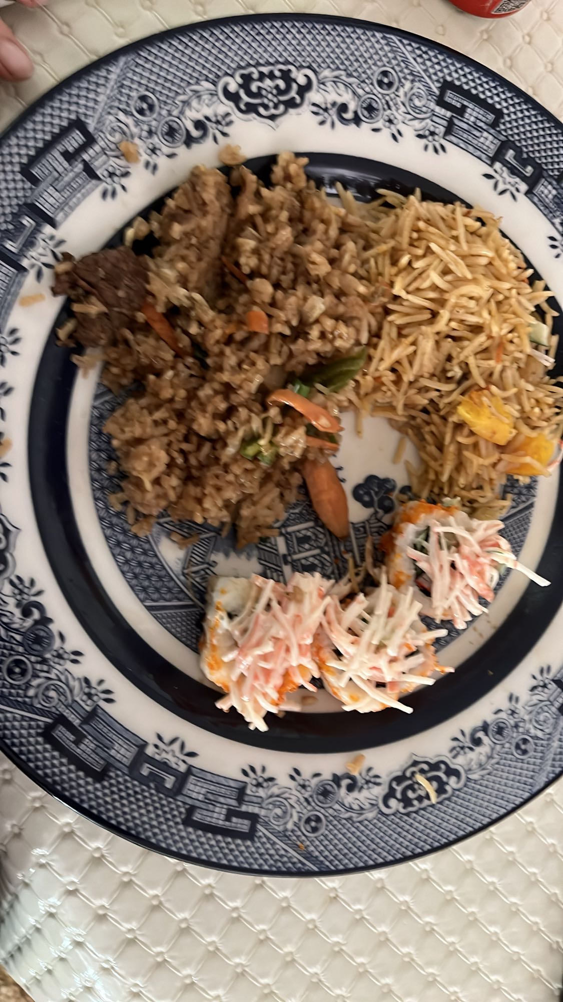 Asian rice and sushi plate