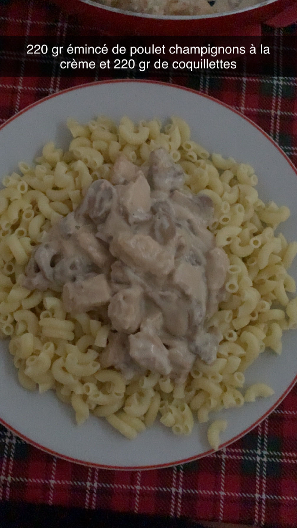 Poulet champignons crème pâtes
