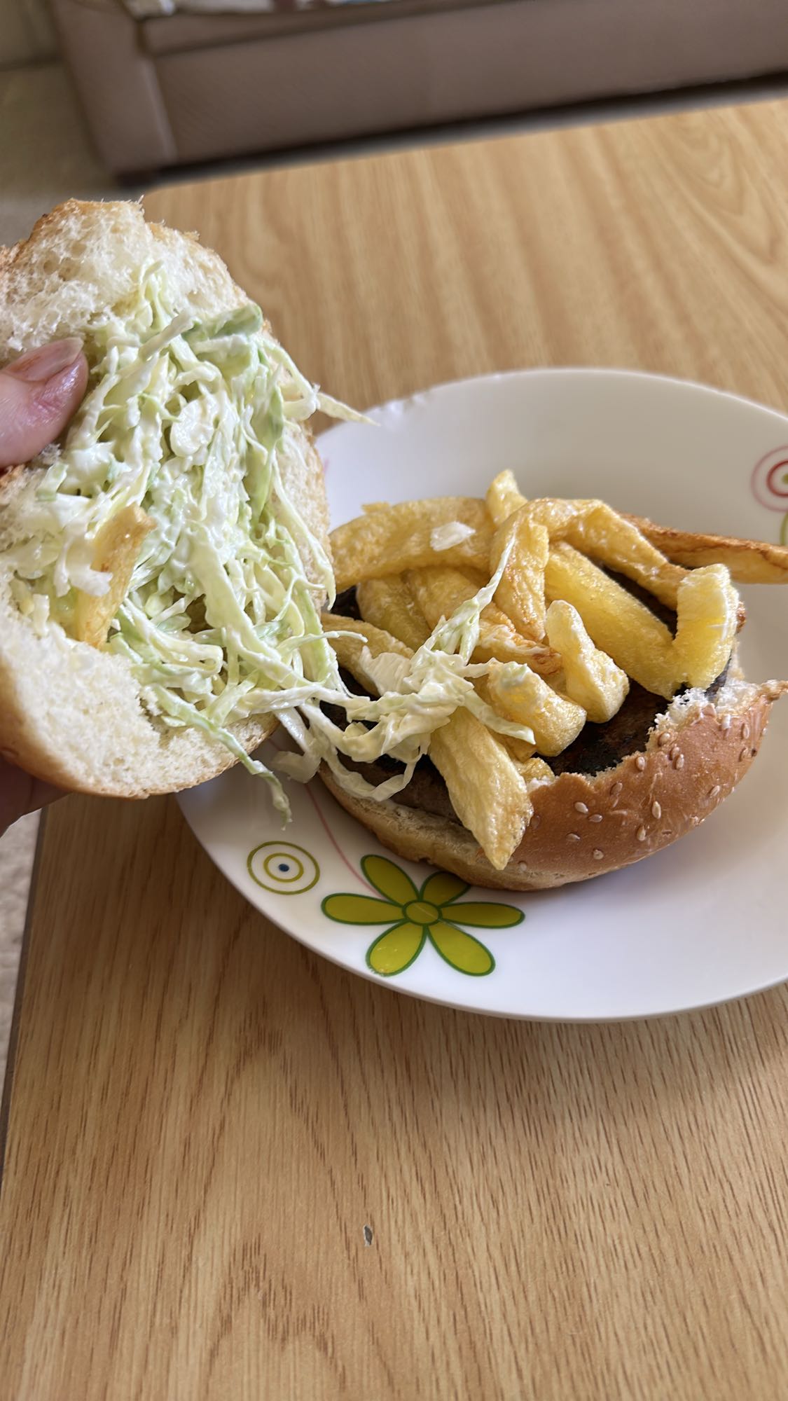 Coleslaw Burger with Fries