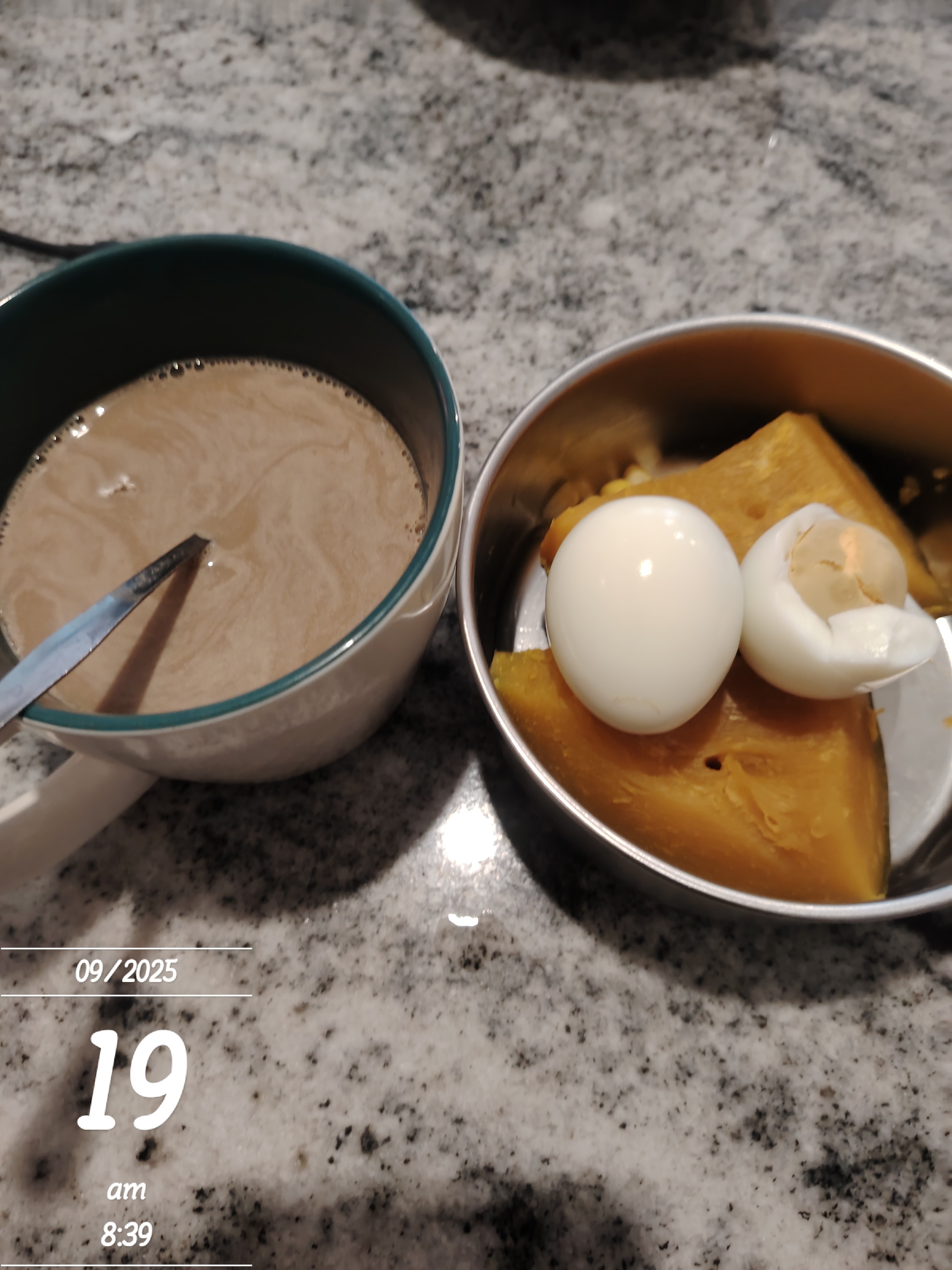 Eggs, pumpkin, coffee