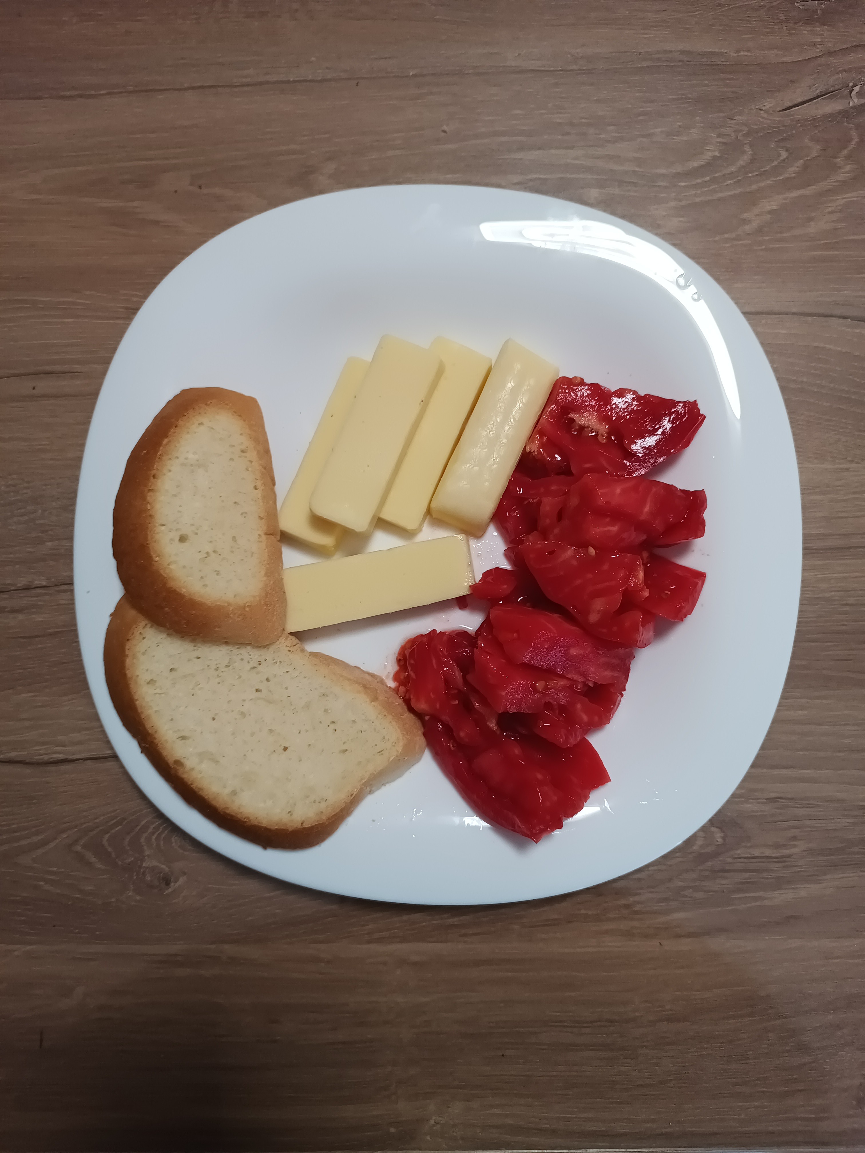Cheese, tomato, bread plate