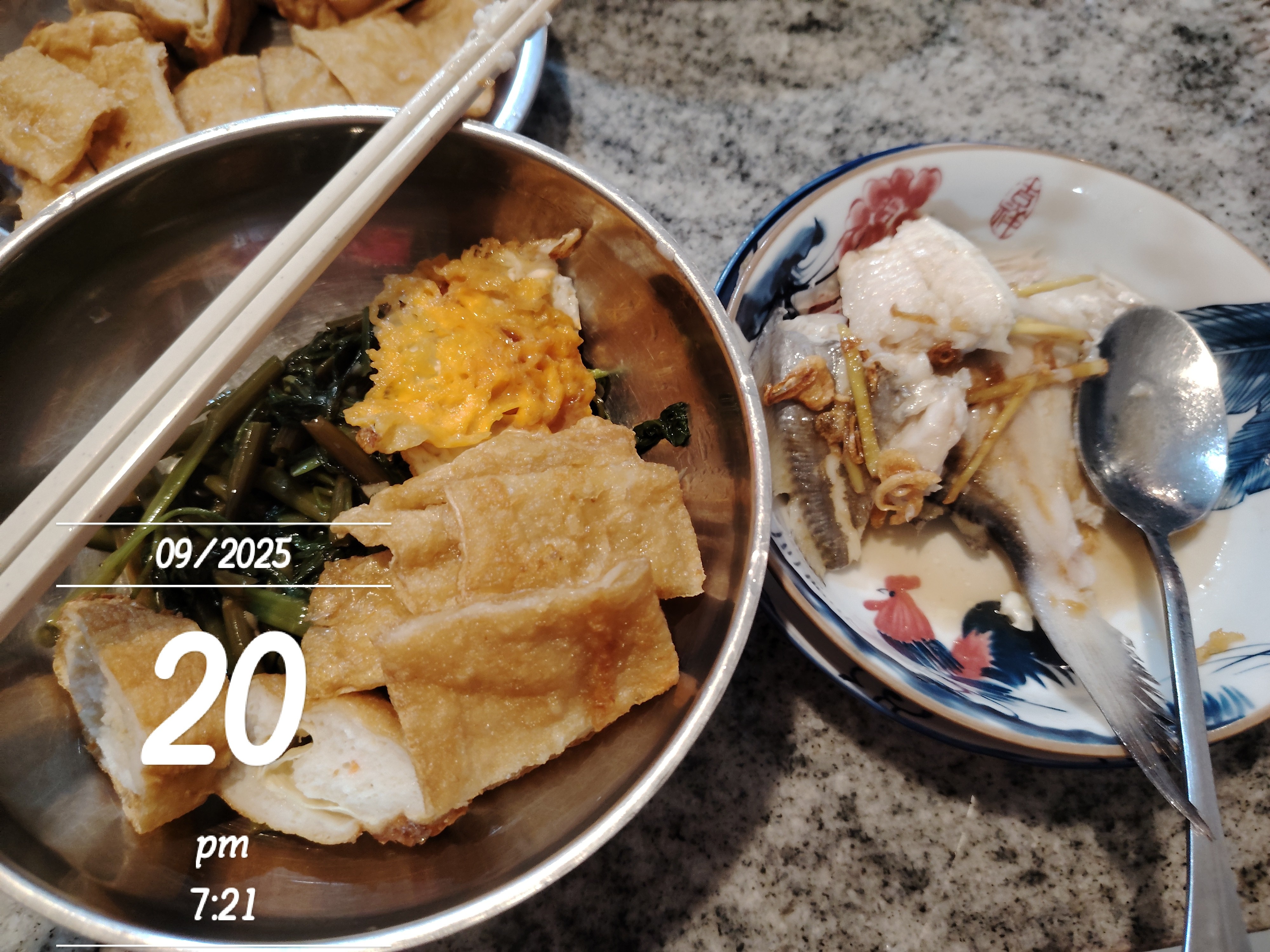 Tofu, fish, egg, greens