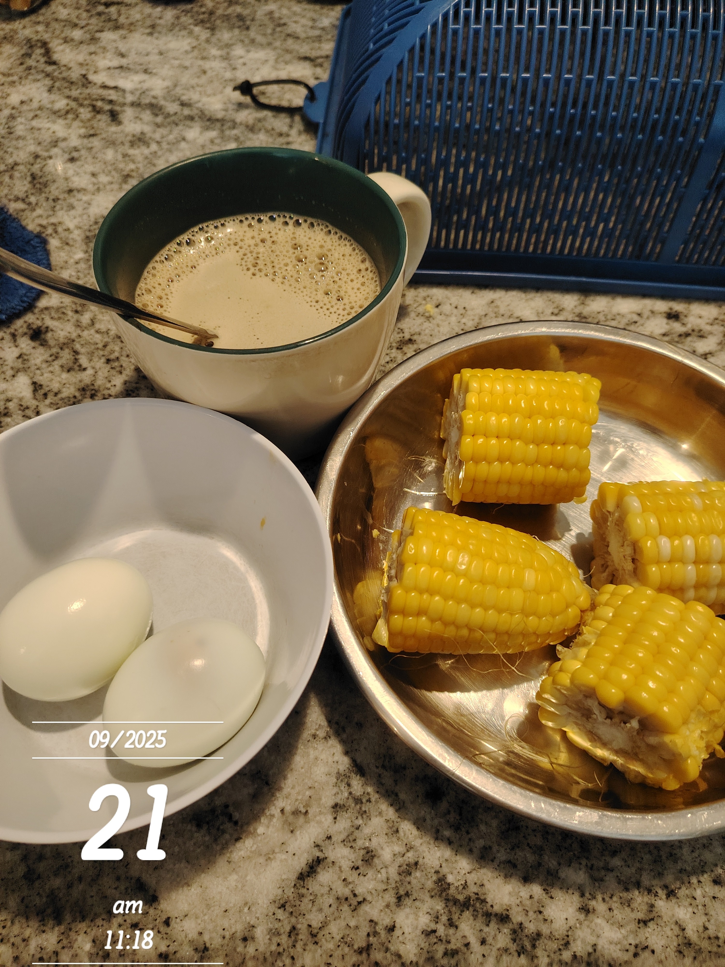 Eggs, Corn, Coffee Breakfast