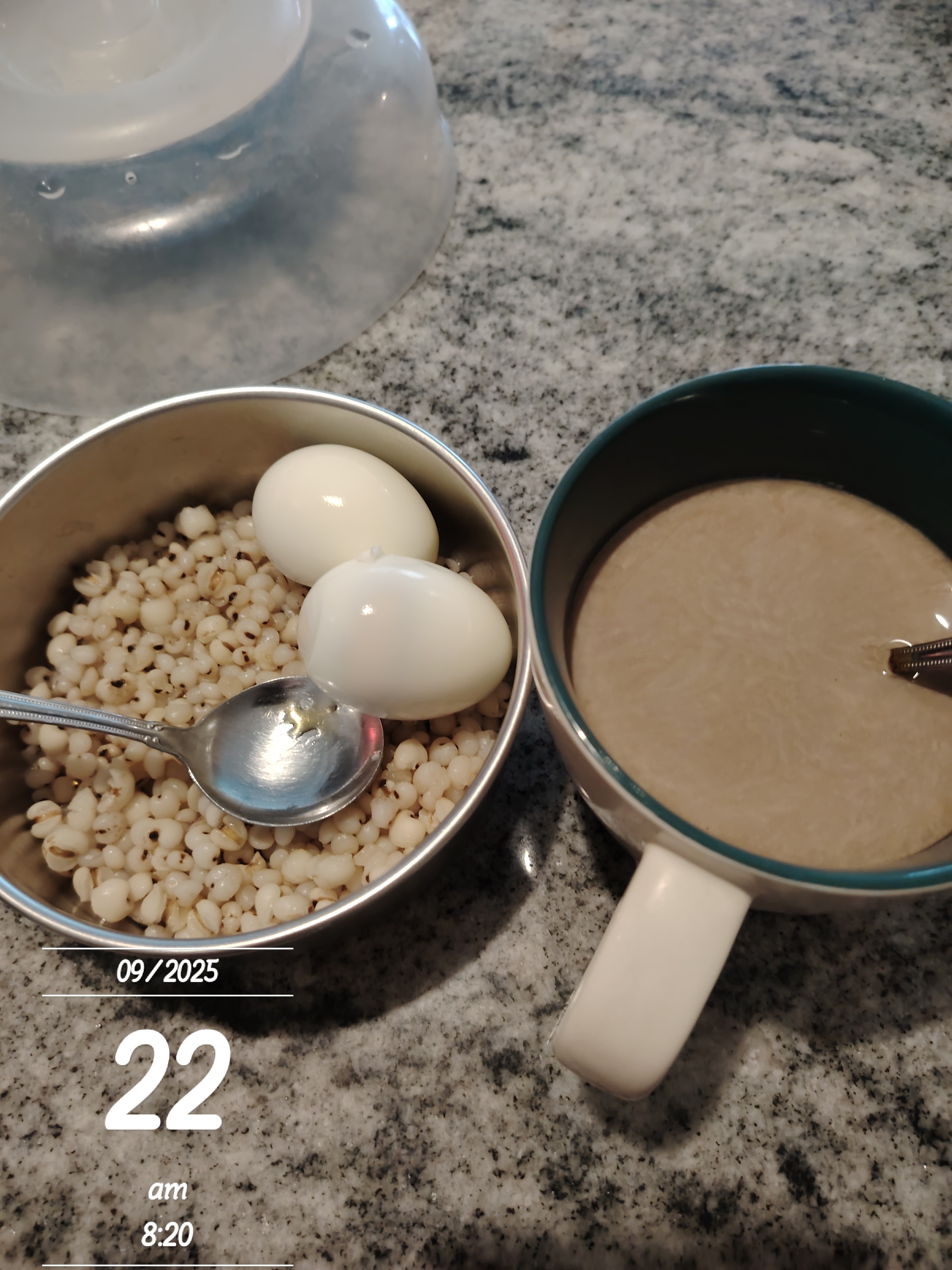 Eggs, millet, and drink
