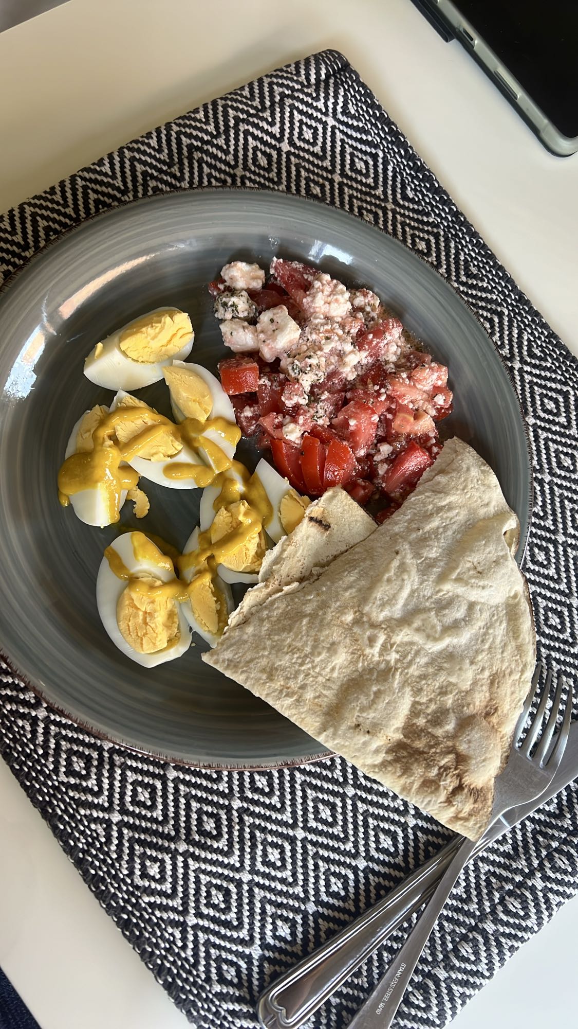 Eggs, salad, flatbread