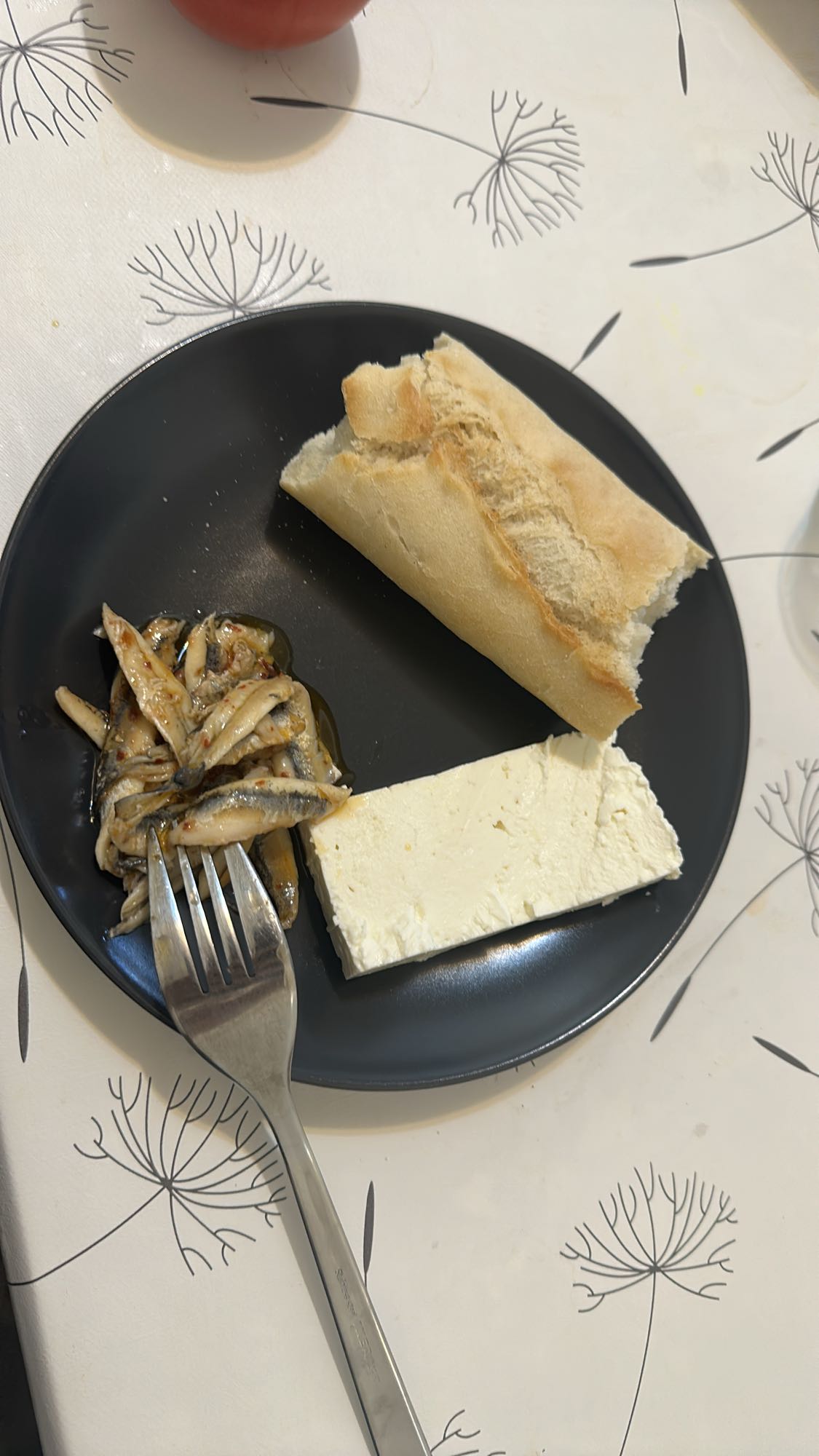 Fish, cheese and bread plate